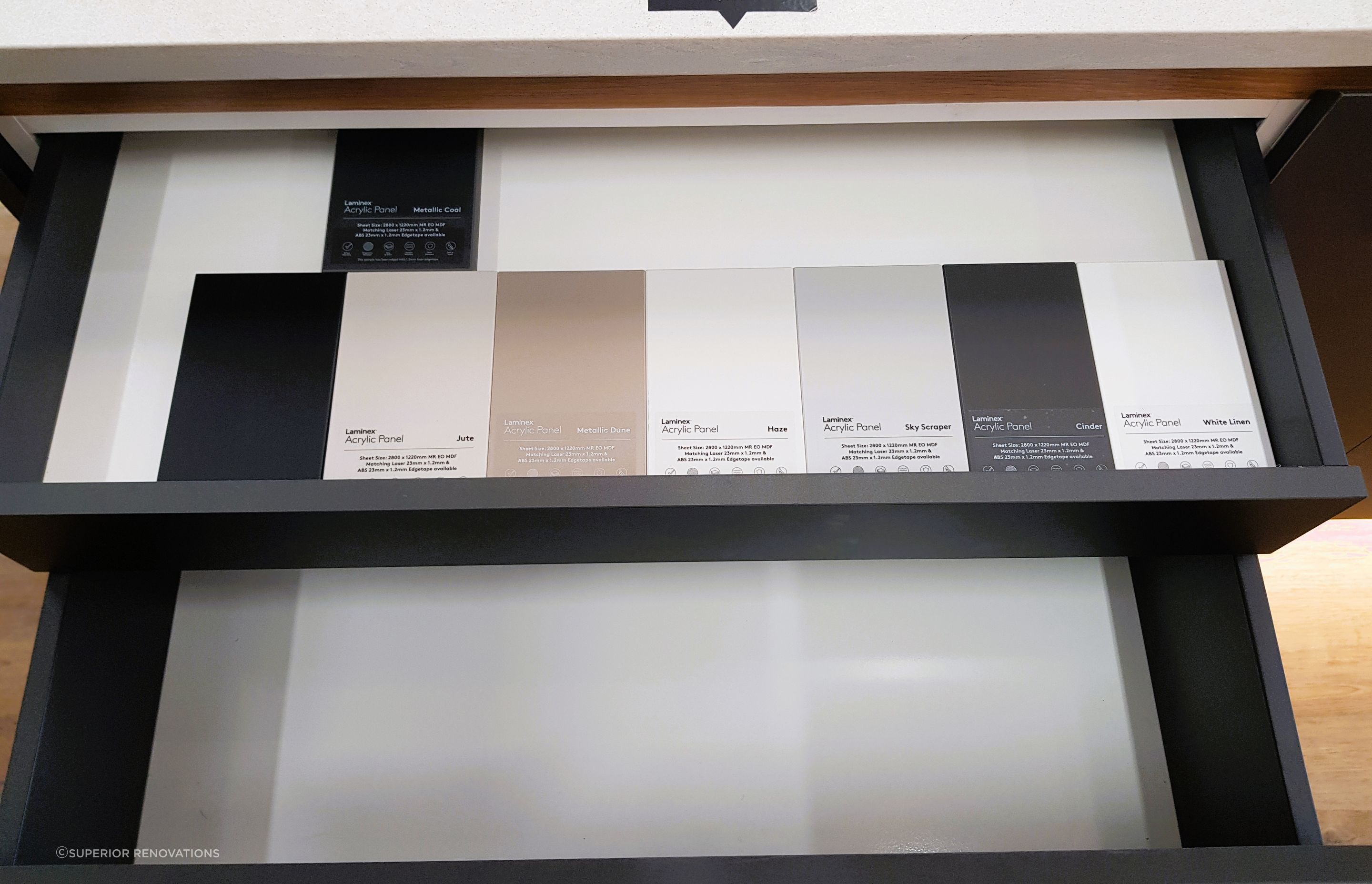 When you open one of our hidden drawers, you will see all the other colours that you can use to customise your kitchen in the style that you would like.