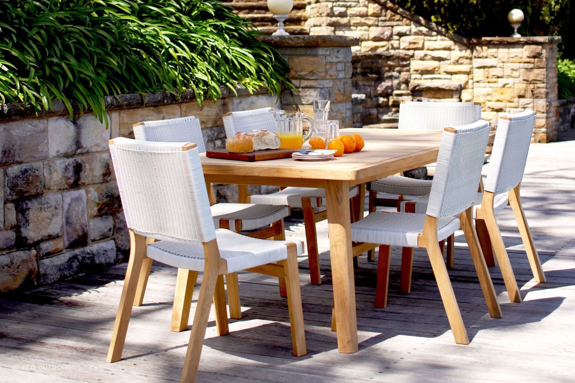 Teak frames and a Rehau wicker weave means Barwon Outdoor Dining Chairs can be left outside in the full Australian climate all day, every day.