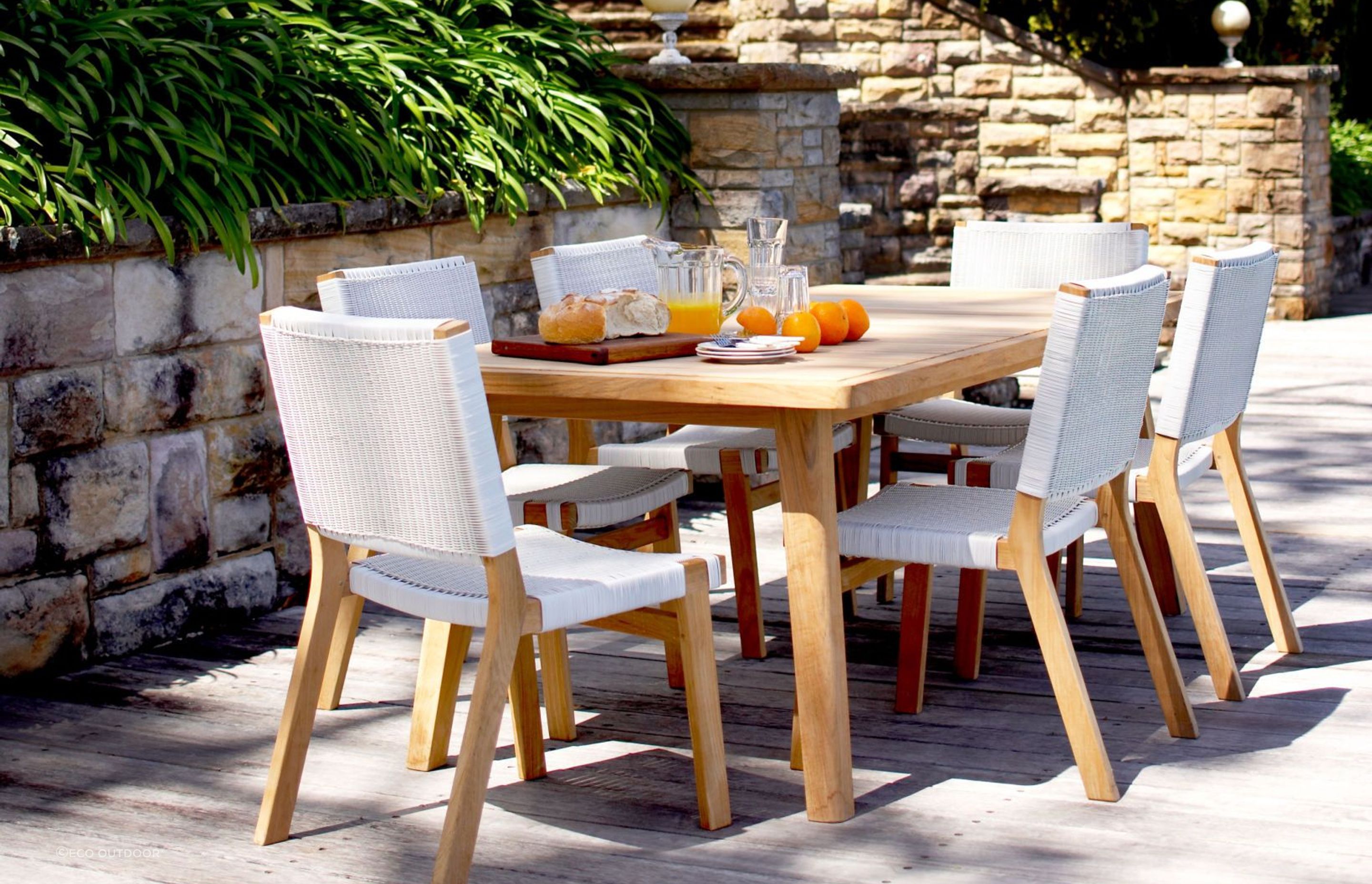 Teak frames and a Rehau wicker weave means Barwon Outdoor Dining Chairs can be left outside in the full Australian climate all day, every day.