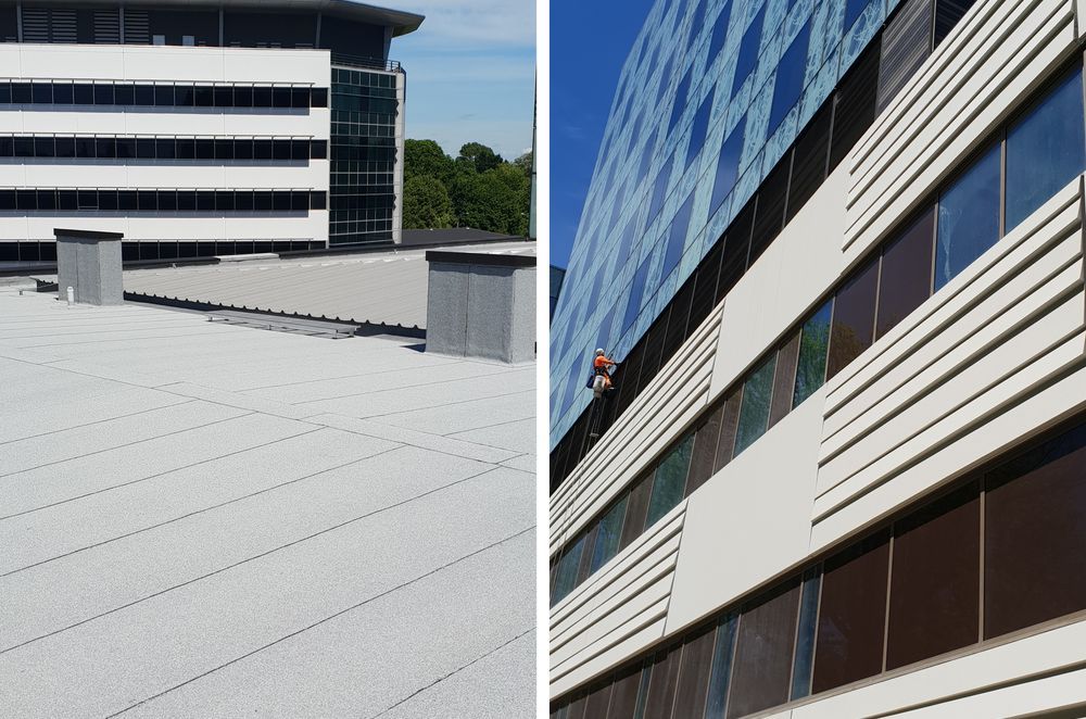 Equus Soprema DuO (left) is a 4mm, single-layer flexible waterproofing membrane system with integrated vapour distribution capacity allowing trapped vapour to expand without bubbling. Keim Granital (right) is an extremely long-life, silicate-based exterio