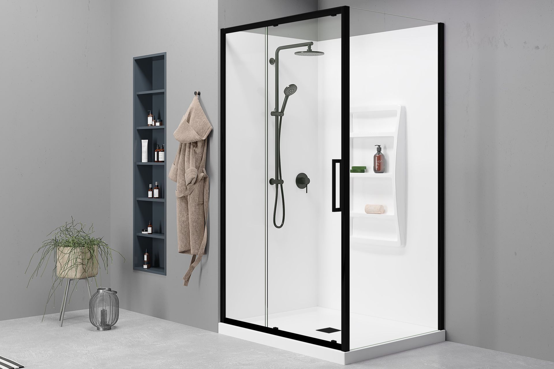 A shower tray is a crucial part of any shower system, seen here with the sophisticated Evolve Over height Enclosure