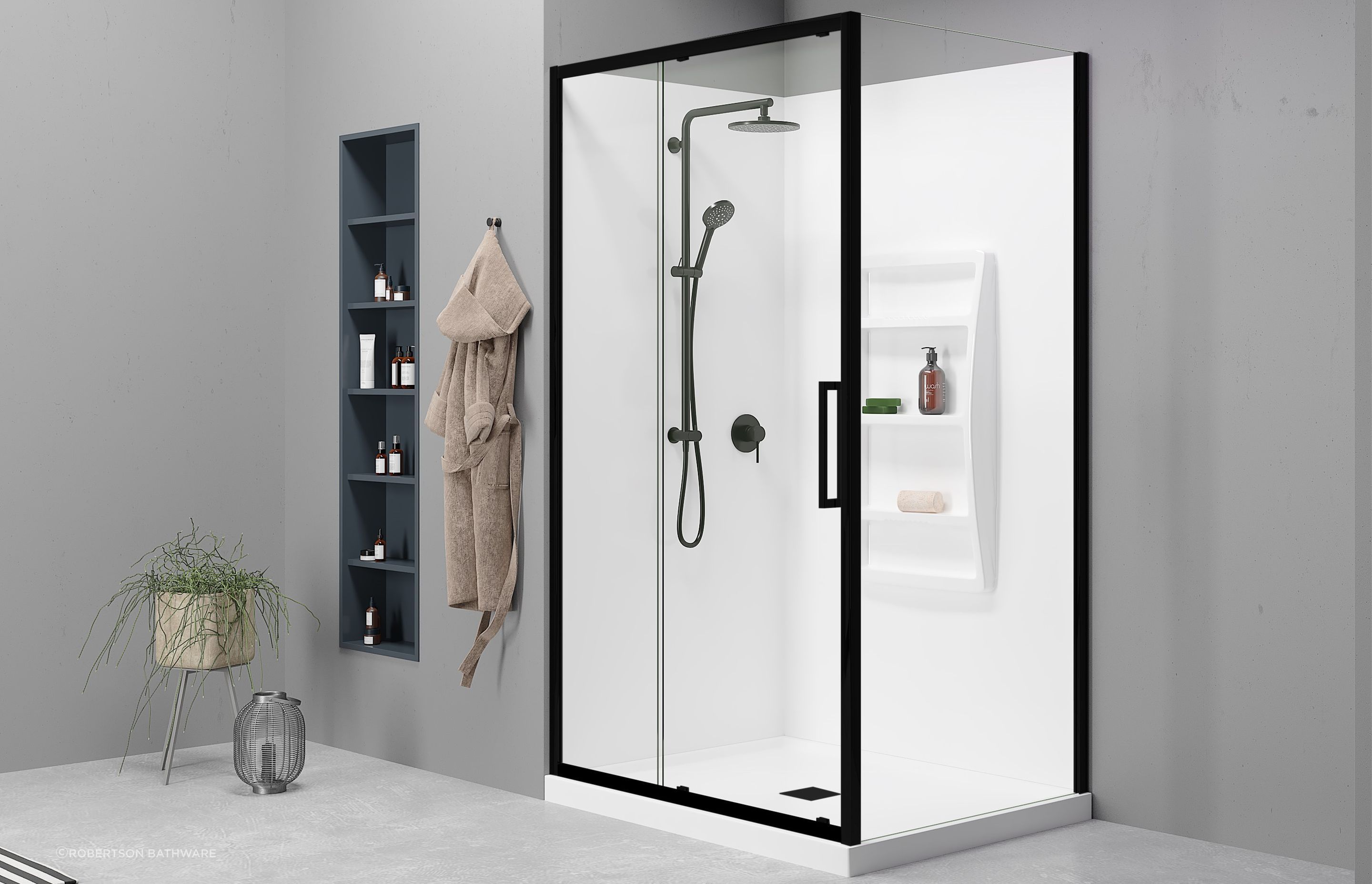 A shower tray is a crucial part of any shower system, seen here with the sophisticated Evolve Over height Enclosure