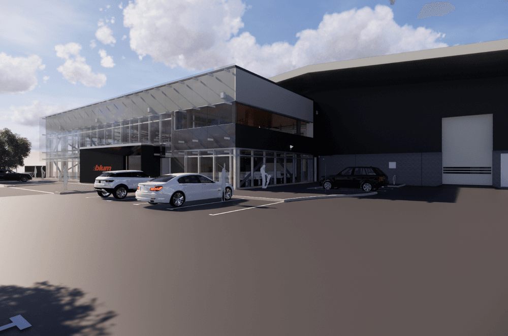 An artist's impression of the new showroom/office/warehouse facility.