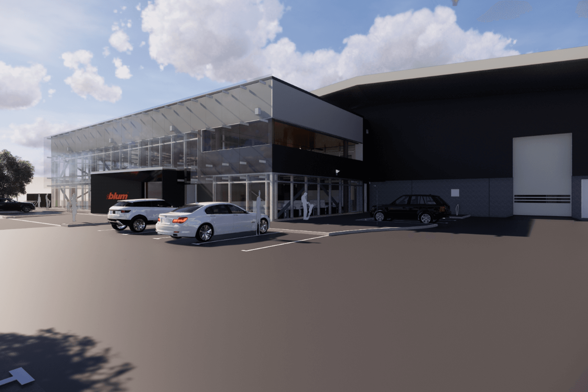 An artist's impression of the new showroom/office/warehouse facility.