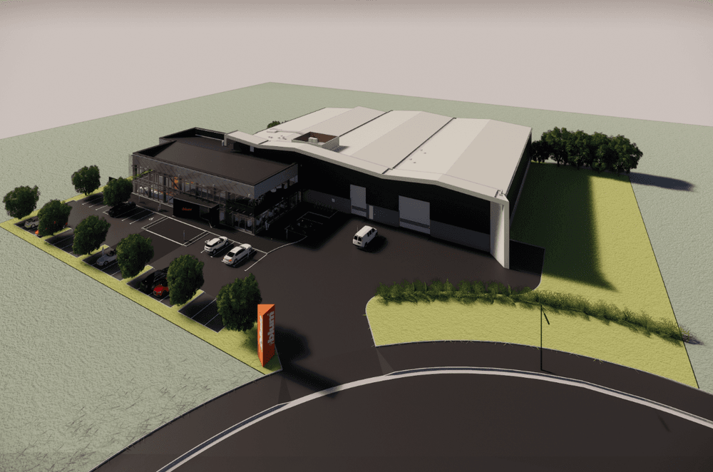An artist's impression of the new showroom/office/warehouse facility.