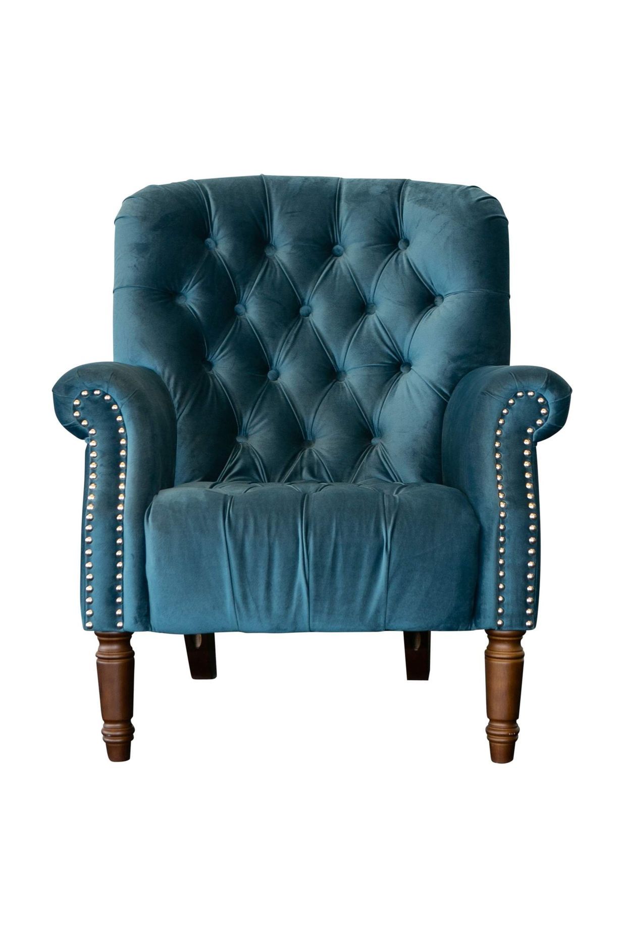 Maurice buttoned armchair in blue velvet, OneWorld Collection