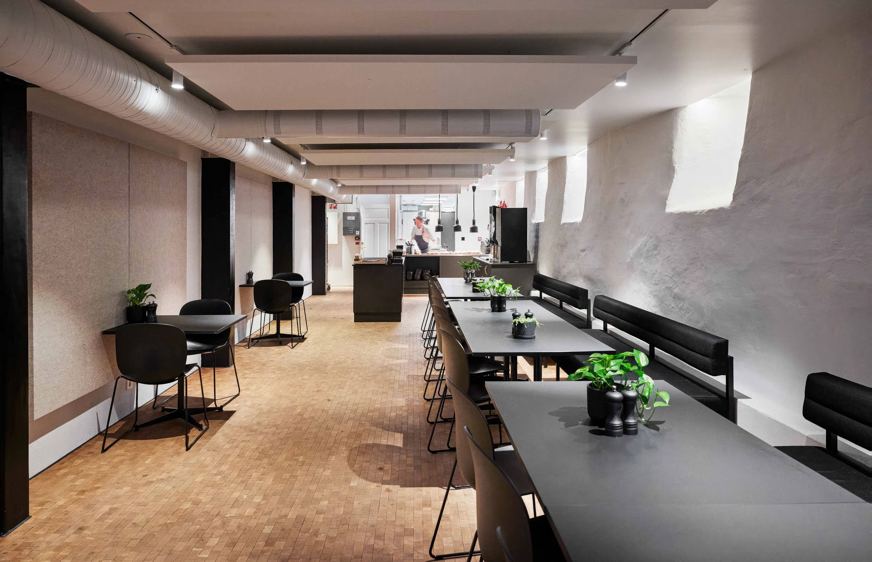 Forte's cafeteria employs a fulltime chef providing daily meals for employees, operating as an events space and large meeting area during Competence Days. | Featured design: RBM Noor Sledgebase chair | Forte, Olso