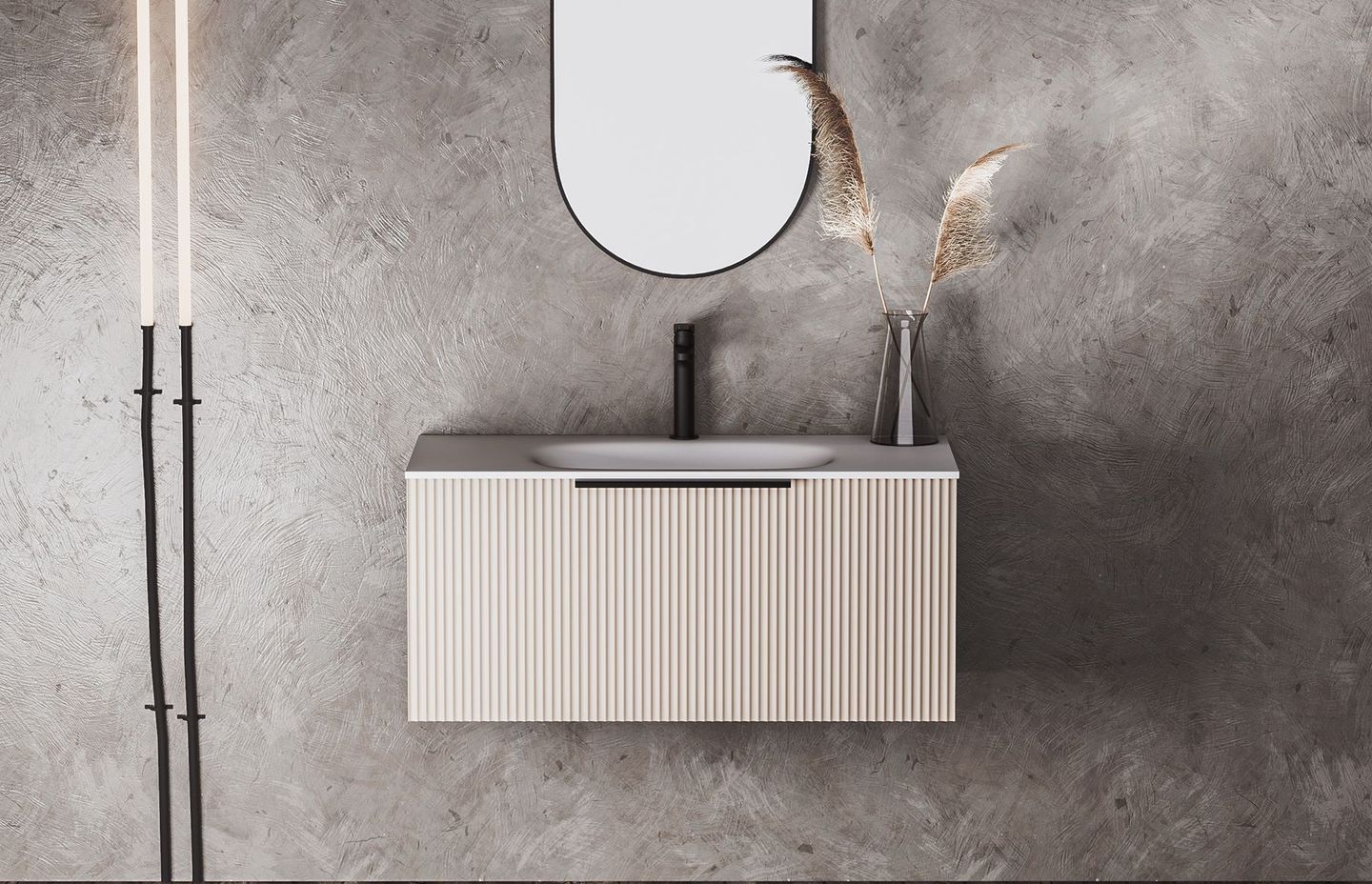 Forma Spio 900 1 Drawer Vanity in Tusk with Matt Black Handle