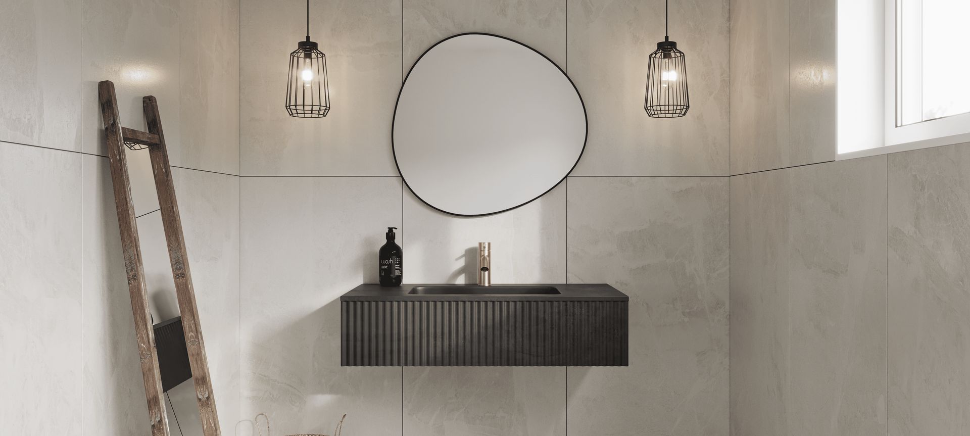 The BARE Concrete Fluted Wall Basin from Robertson Bathware.