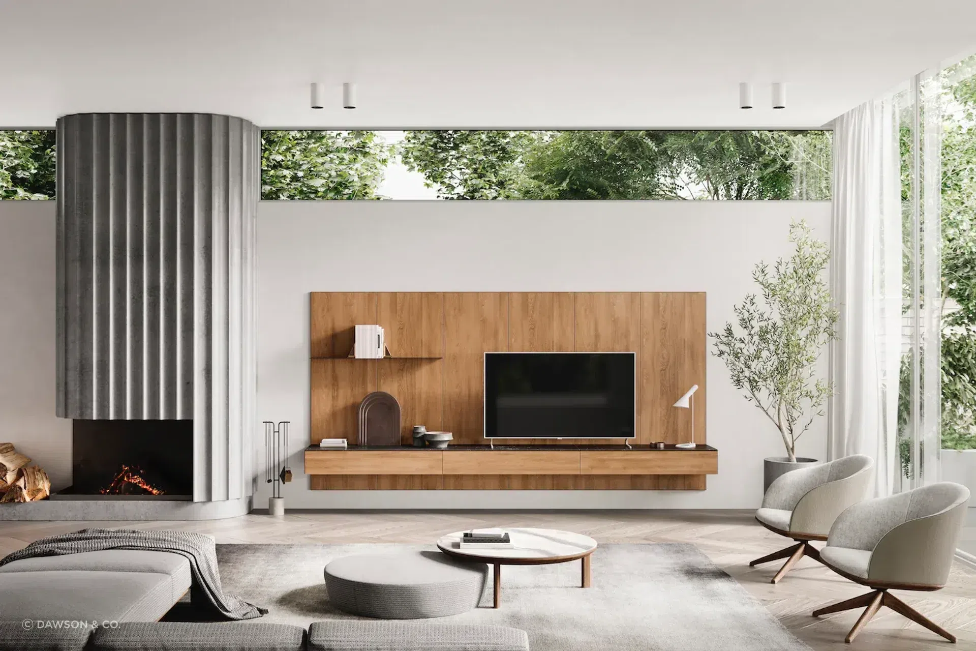 Frame Living System, Otway Coffee Table, Johanna Ottoman & Glenaire Swivel