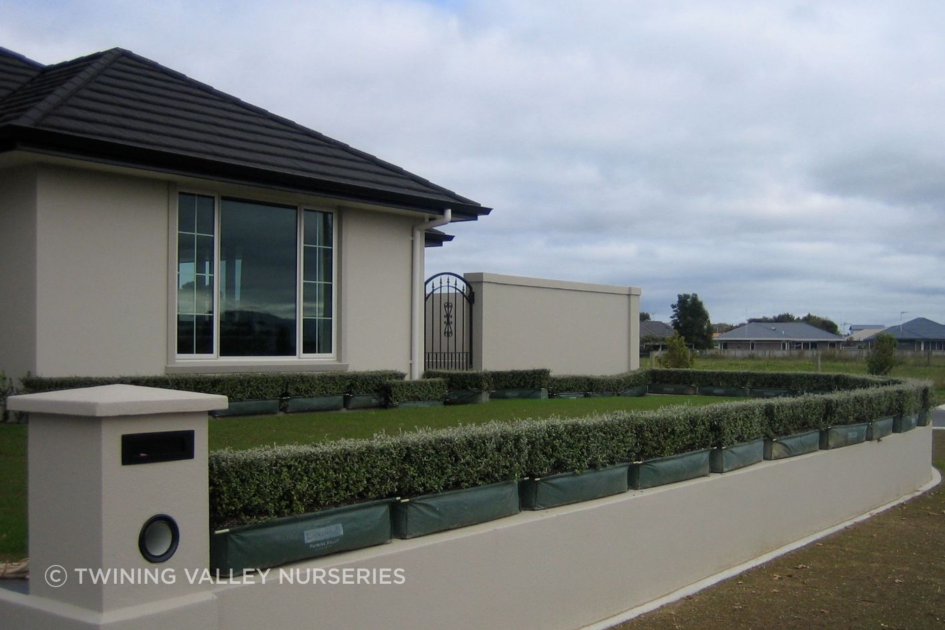 Living Edge™ hedge lengths positioned around the garden before planting.