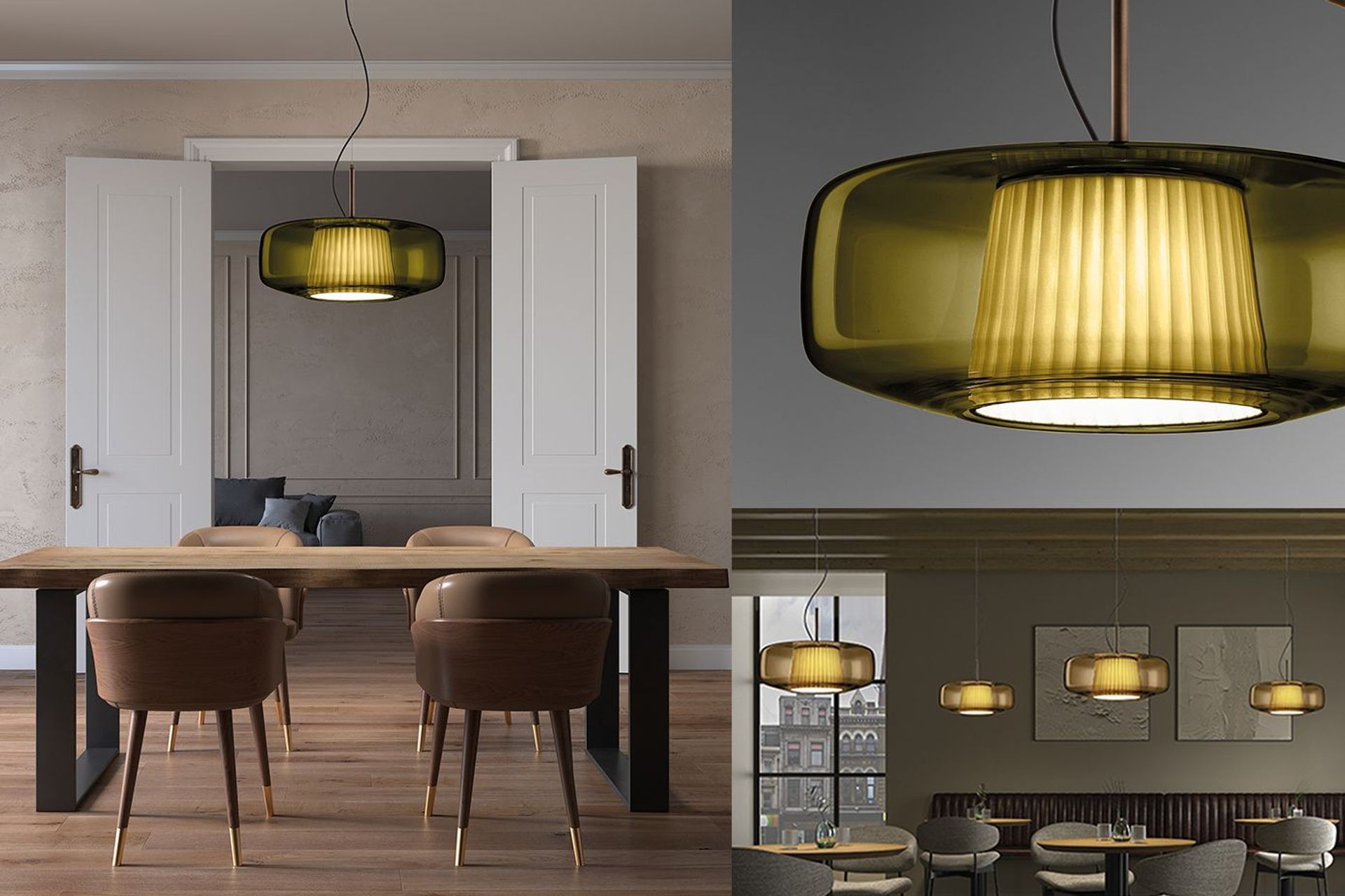 Murano glass pendant available in the colours crystal, fume, amber, burnt earth &amp; green