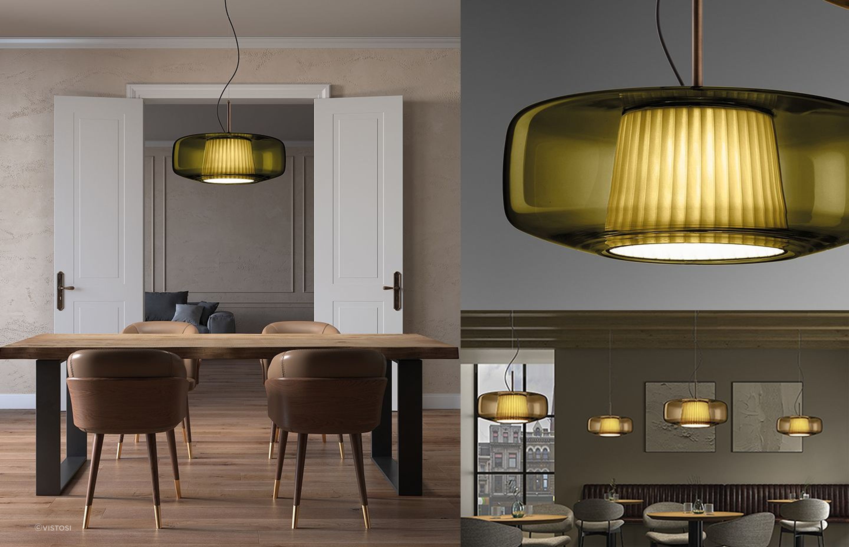Murano glass pendant available in the colours crystal, fume, amber, burnt earth & green