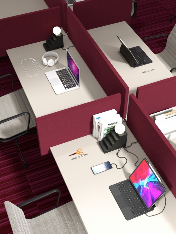 Create a unique working environment with lighting objects like the Oblure Stair Table Lamp with the added functionality of a charging port and dimmable switch.