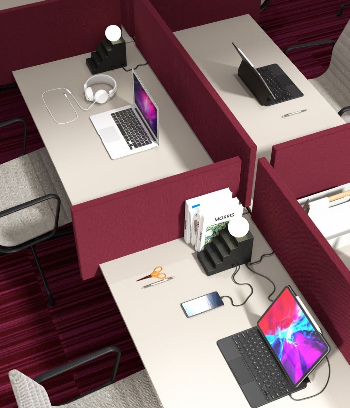 Create a unique working environment with lighting objects like the Oblure Stair Table Lamp with the added functionality of a charging port and dimmable switch.