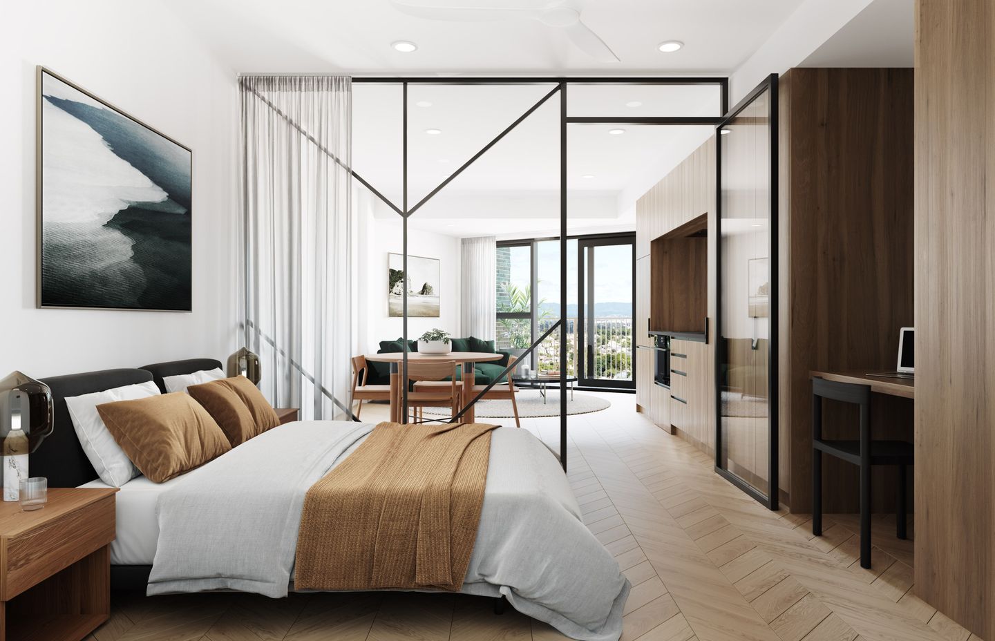 The feather motif is carried throughout the apartments.