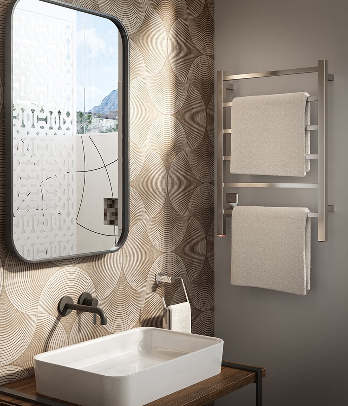 CUBIC 6 Bar 530mm heated towel rail with PTSelect Switch (US model shown here - square cover plate)