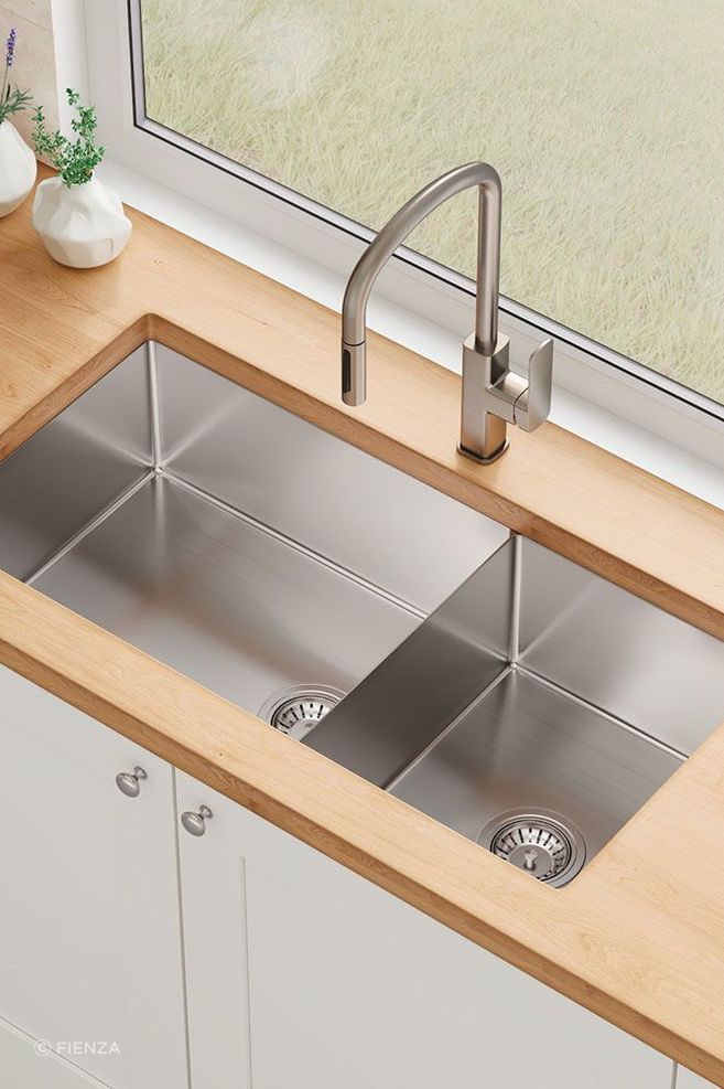 Double bowl sinks offer separate areas for washing and rinsing.
