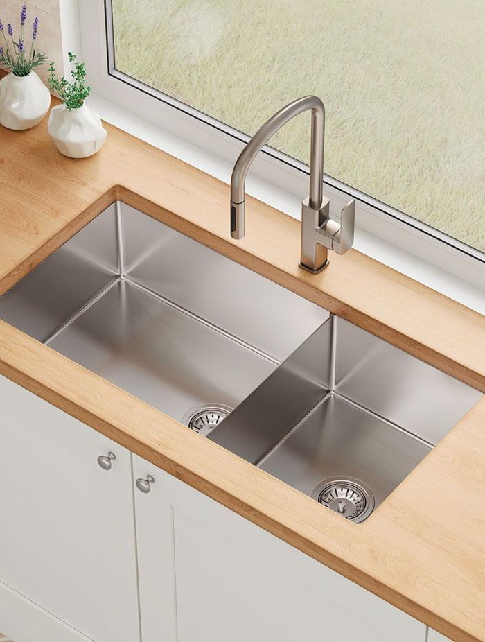 Double bowl sinks offer separate areas for washing and rinsing.