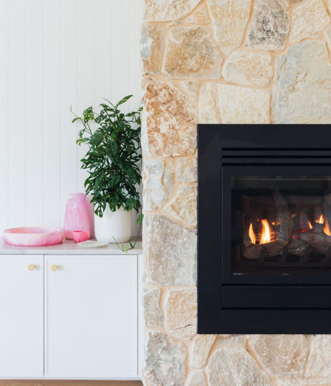 Kate decided to clad both fireplaces at Shoreward. You can see why.
