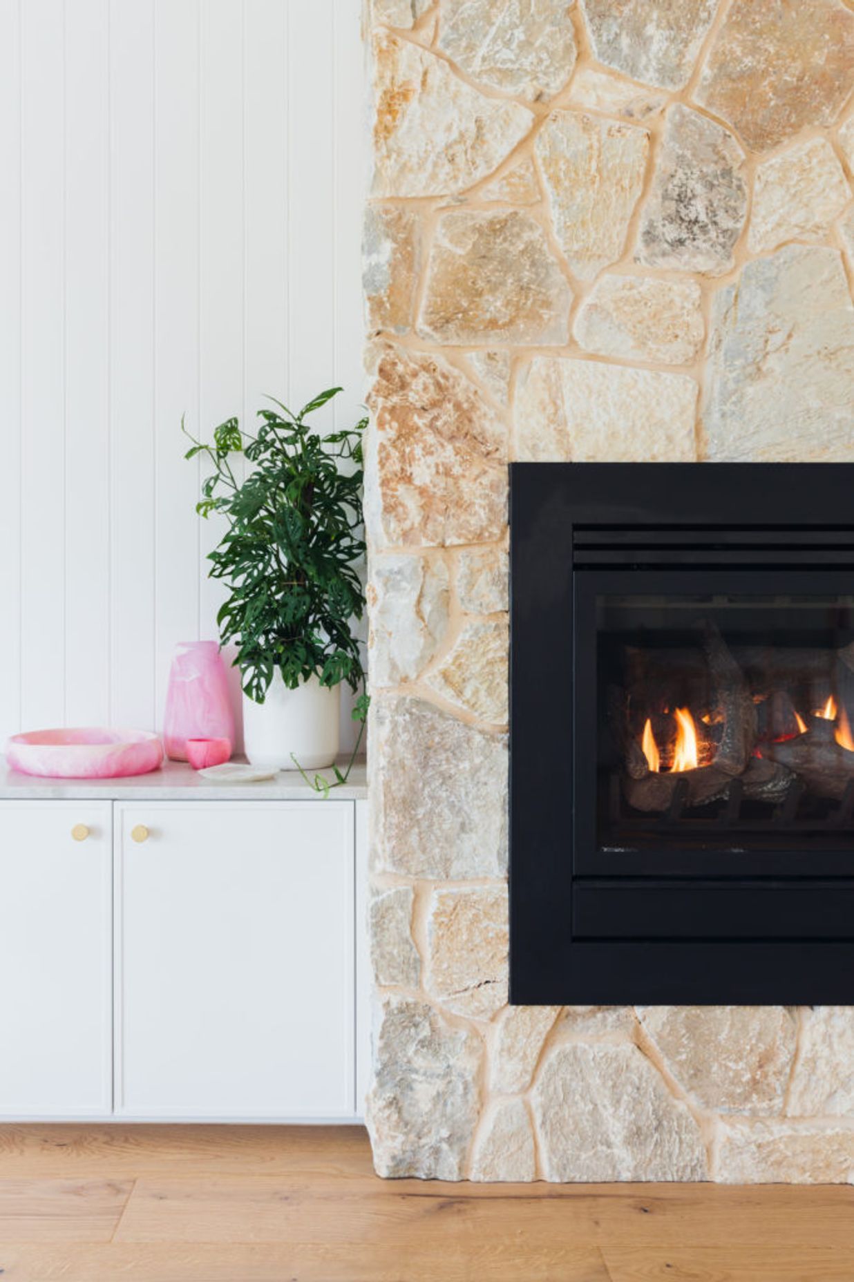 Kate decided to clad both fireplaces at Shoreward. You can see why.