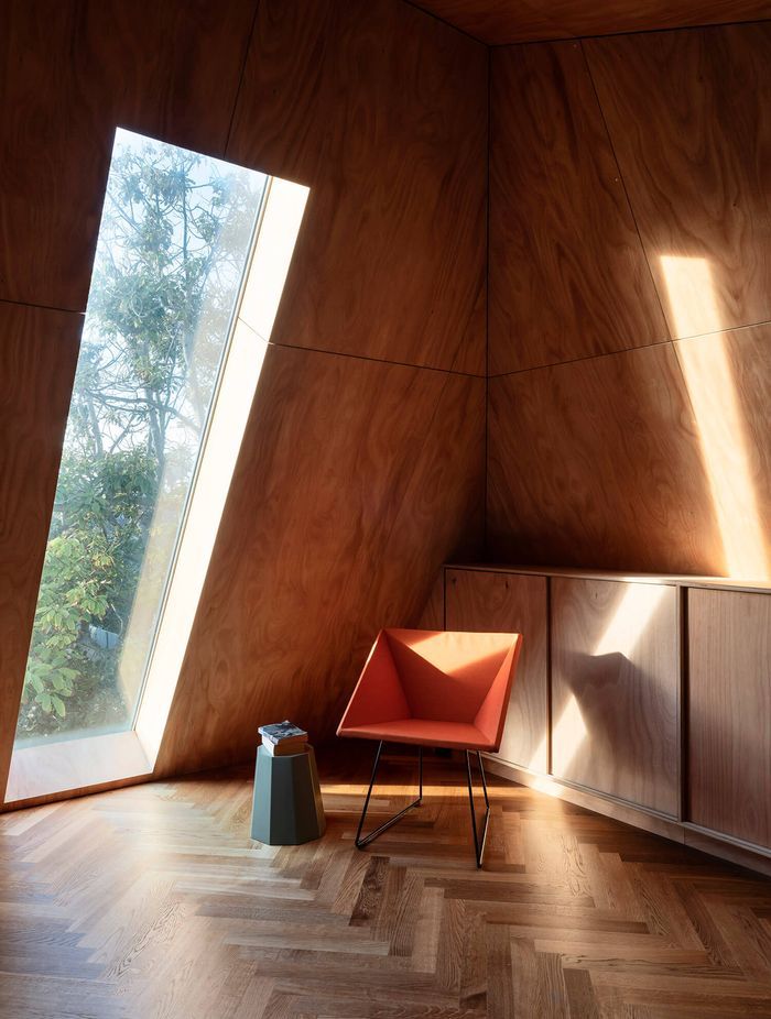 The mezzanine skylight allows morning sunlight to flood the home.