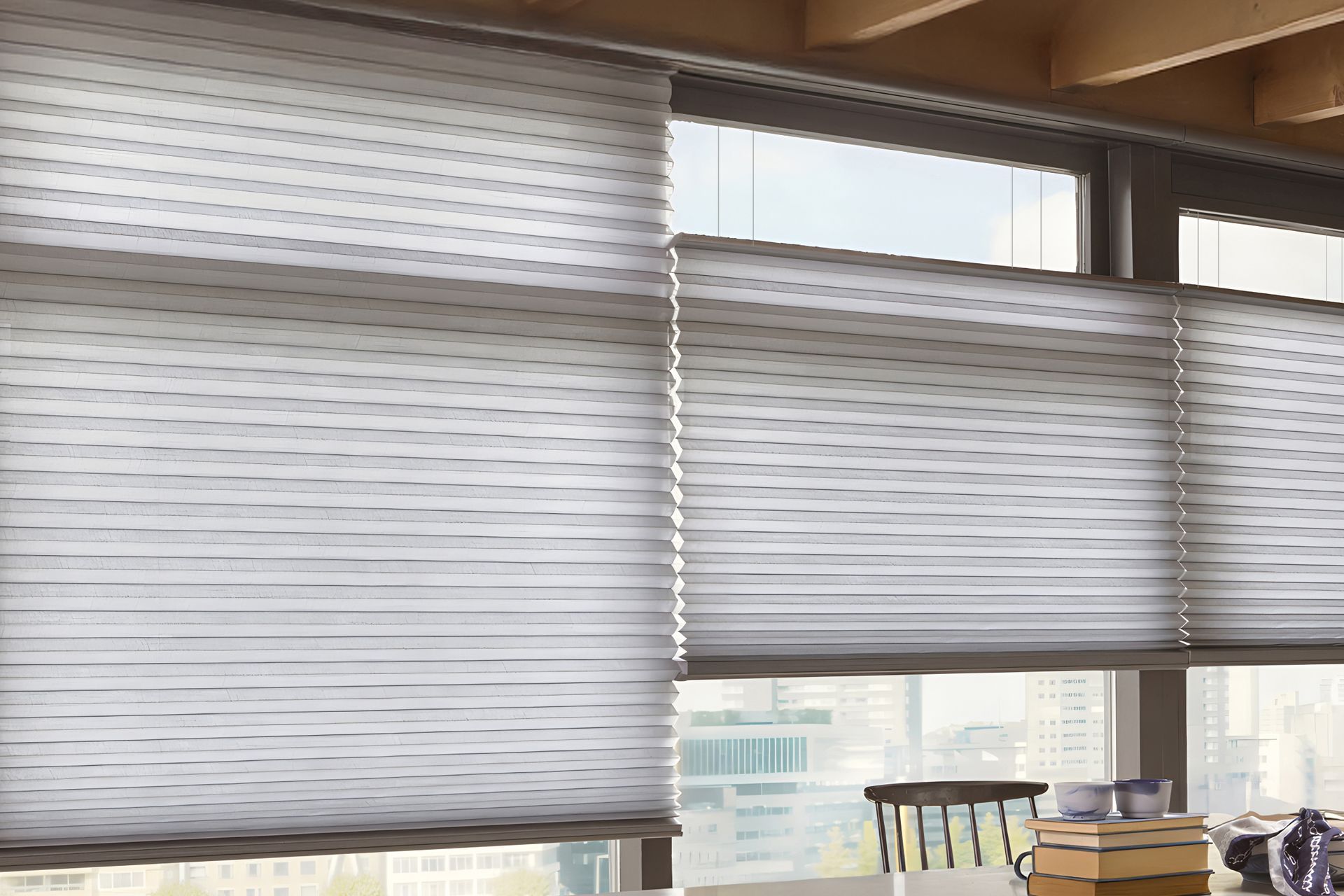 New Honeycomb fabrics are available in a variety of tones and textures from blackout to light filtering.