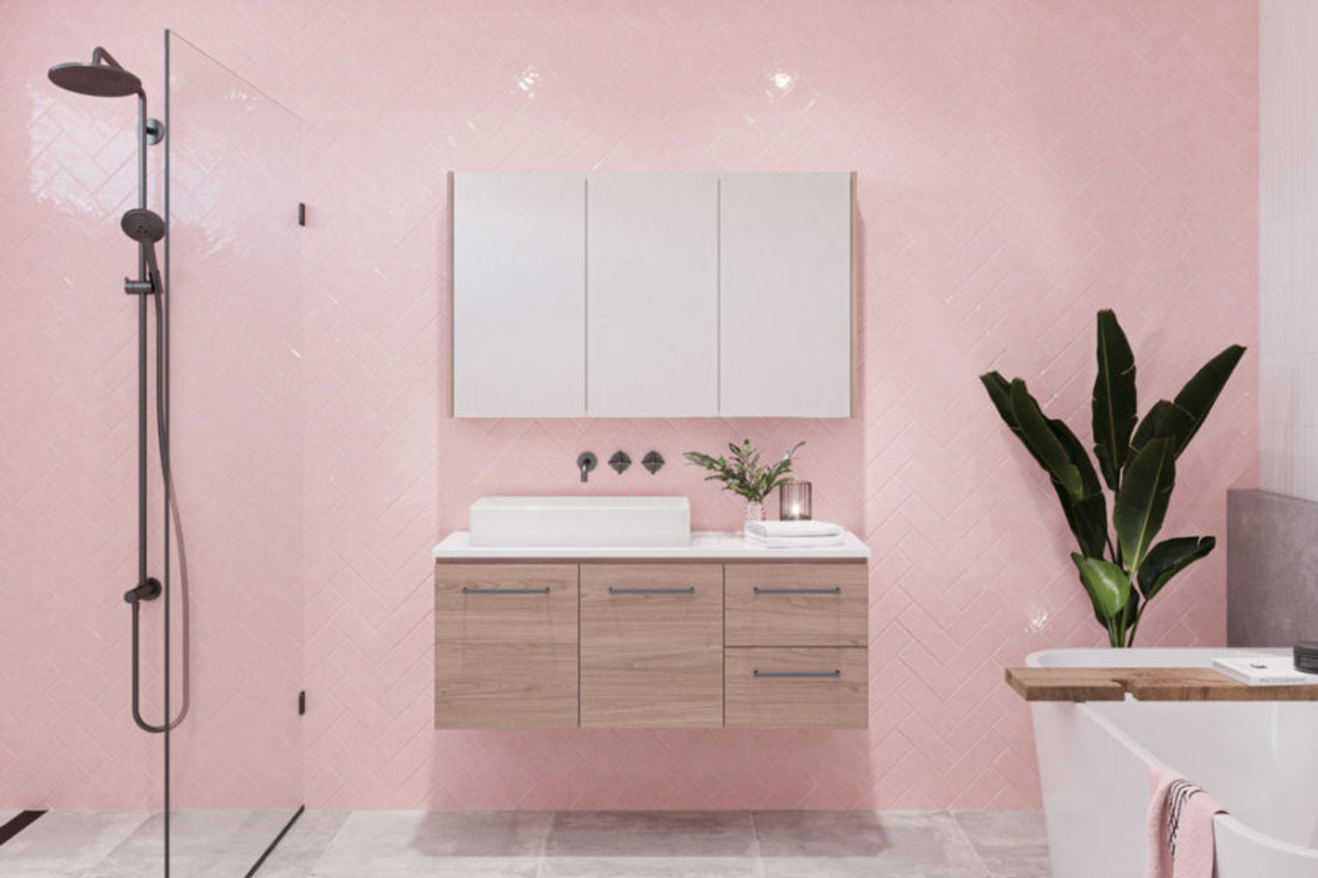 A great example of a floating vanity with the Houston Vanity