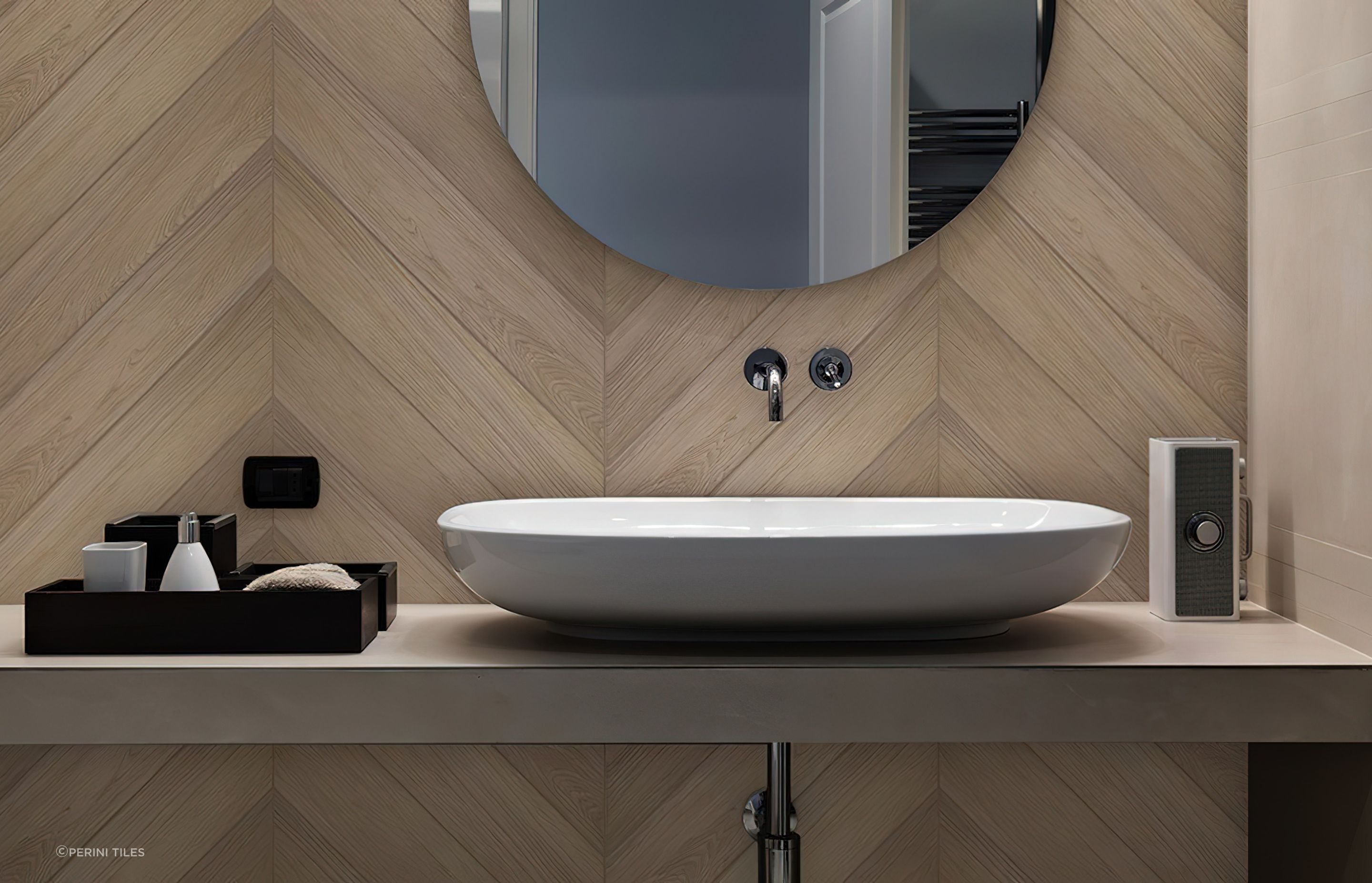 Available in a selection of traditional timber styles (including a modern chevron tile option) the Huski collection can be used to add timber touches throughout your home’s interior spaces, including in wet areas such as the bathroom or laundry room