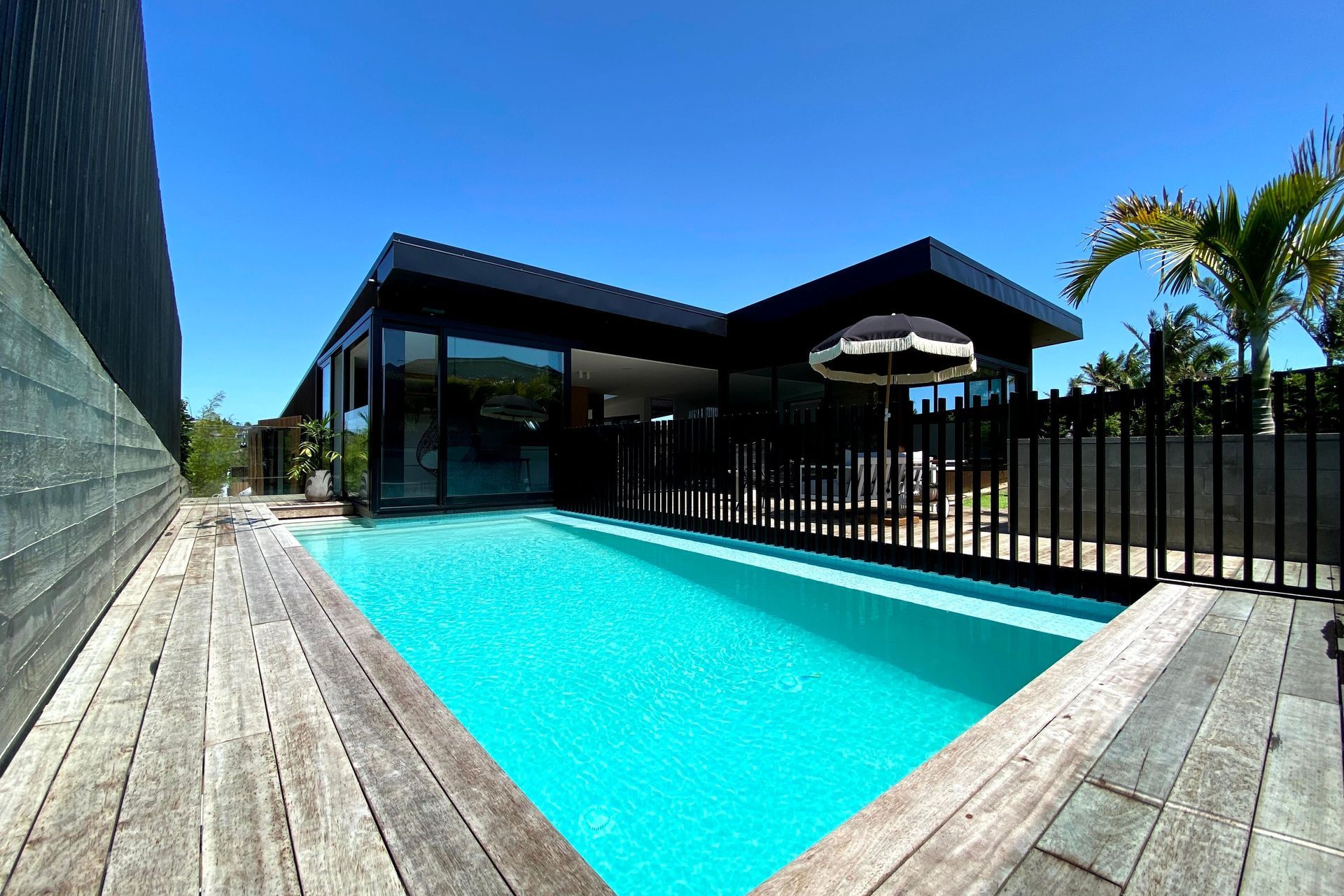 At the rear of the property, the pool was the first part of construction.