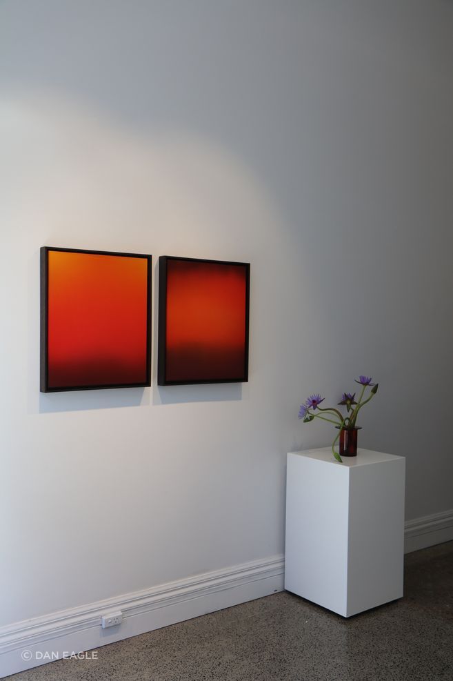 Artworks by Kate Serebrianskaia There is a place where we belong, See how it shines 2026. Acrylic fluid and ink on canvas, Framed. Rabarbra Vase by Nedre Foss from Good Form.