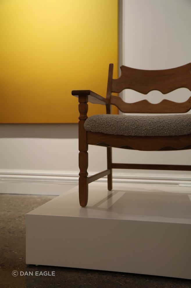 Artwork by Kate Serebrianskaia 'Magnified', 2026.
Pair of Sharp Henning Kjaernulf 'Razorblade' Armchairs by Nyrup Møbelfabrik from Mr. Bigglesworthy at Good Form.