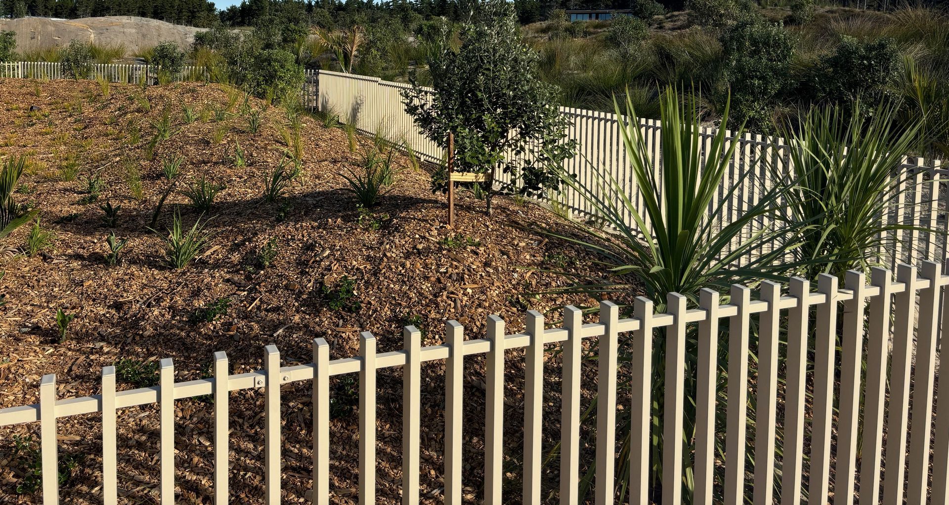 Mako Blade pool fencing in desert sand at Tara Iti