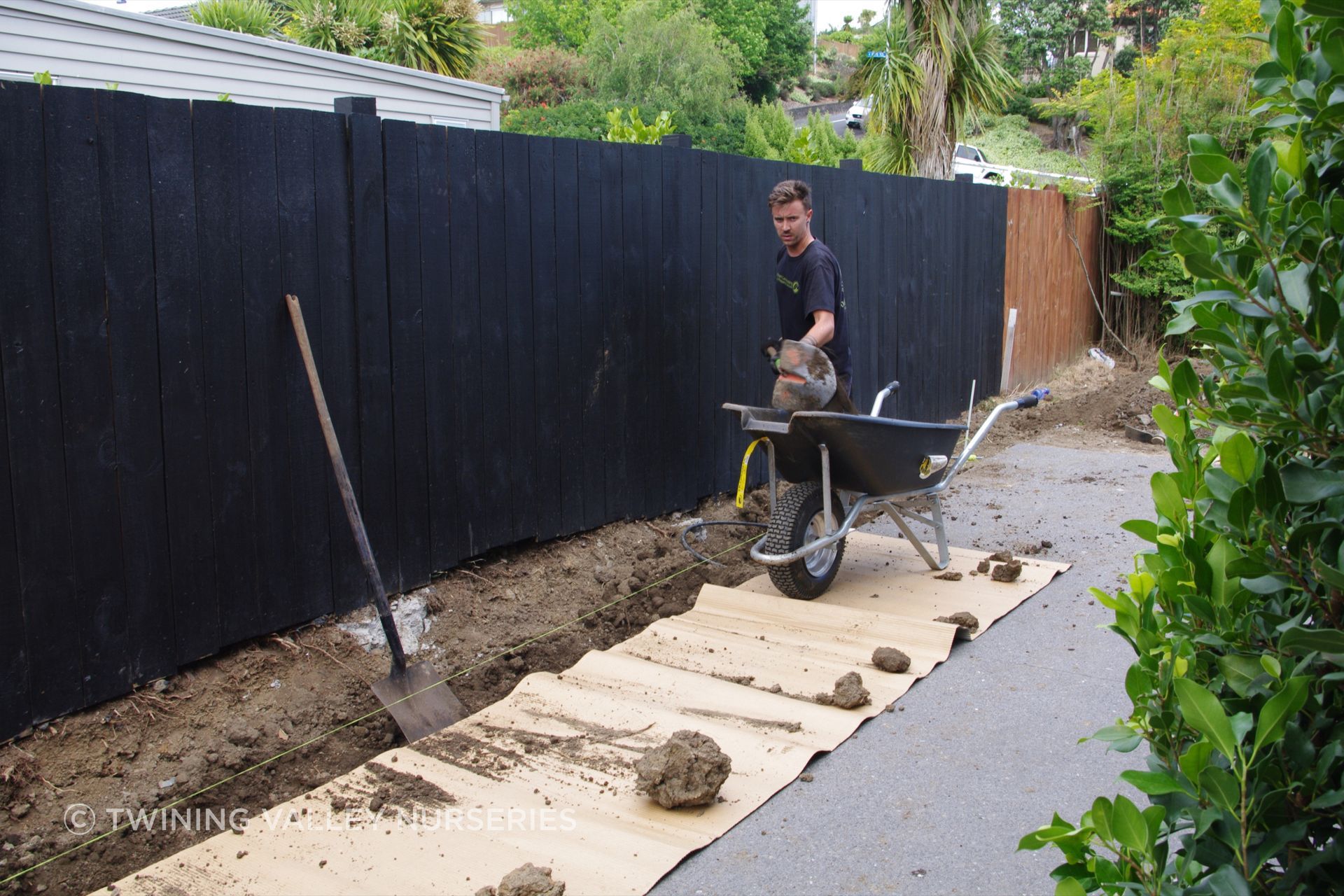 A prepared trench ready for the Living Screen™ hedges.