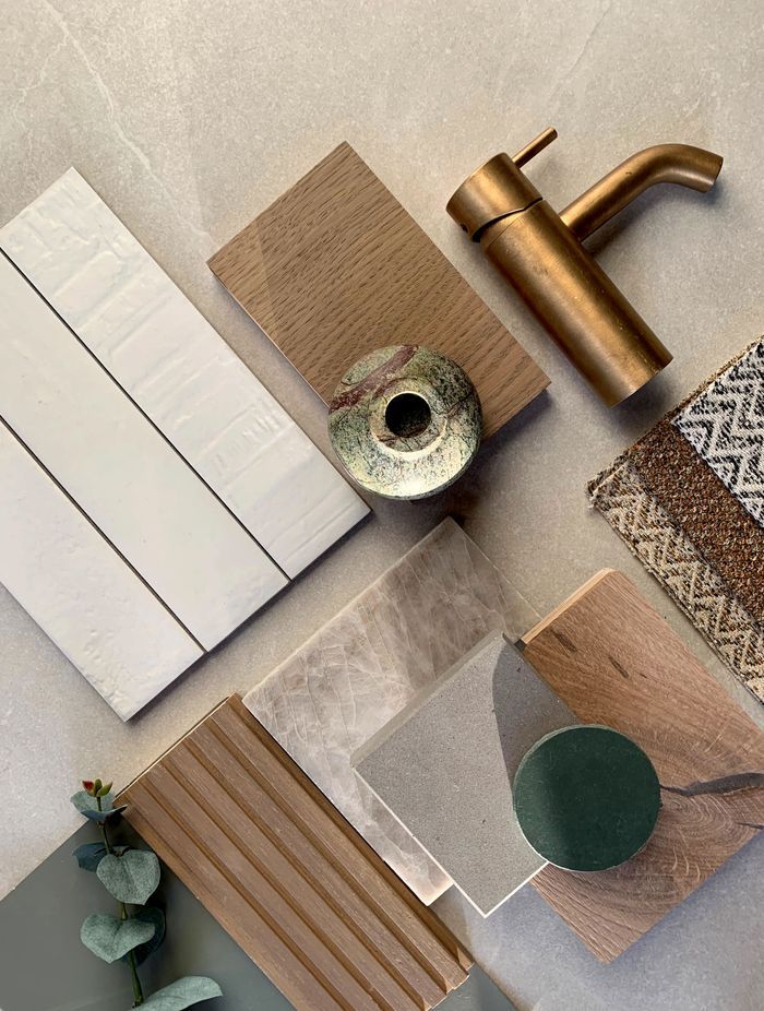 Trinity Interior Design put this 'biophilic elements' mood board together to show how a number of different textured materials in a complimentary colour palette can create the basis for a consistent interior scheme.