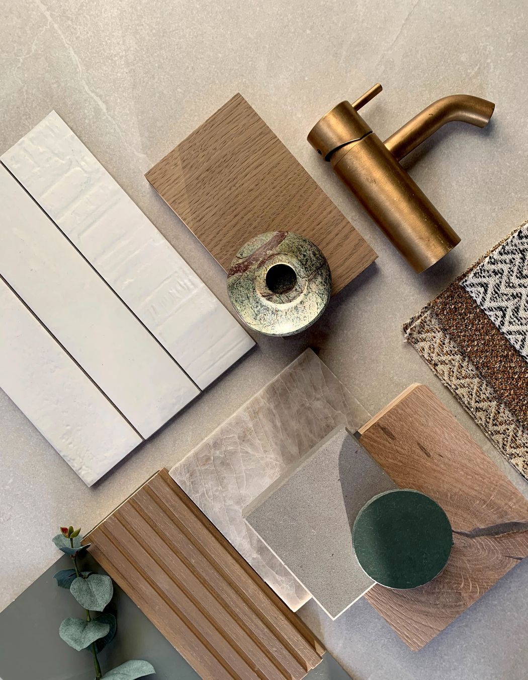 Trinity Interior Design put this 'biophilic elements' mood board together to show how a number of different textured materials in a complimentary colour palette can create the basis for a consistent interior scheme.