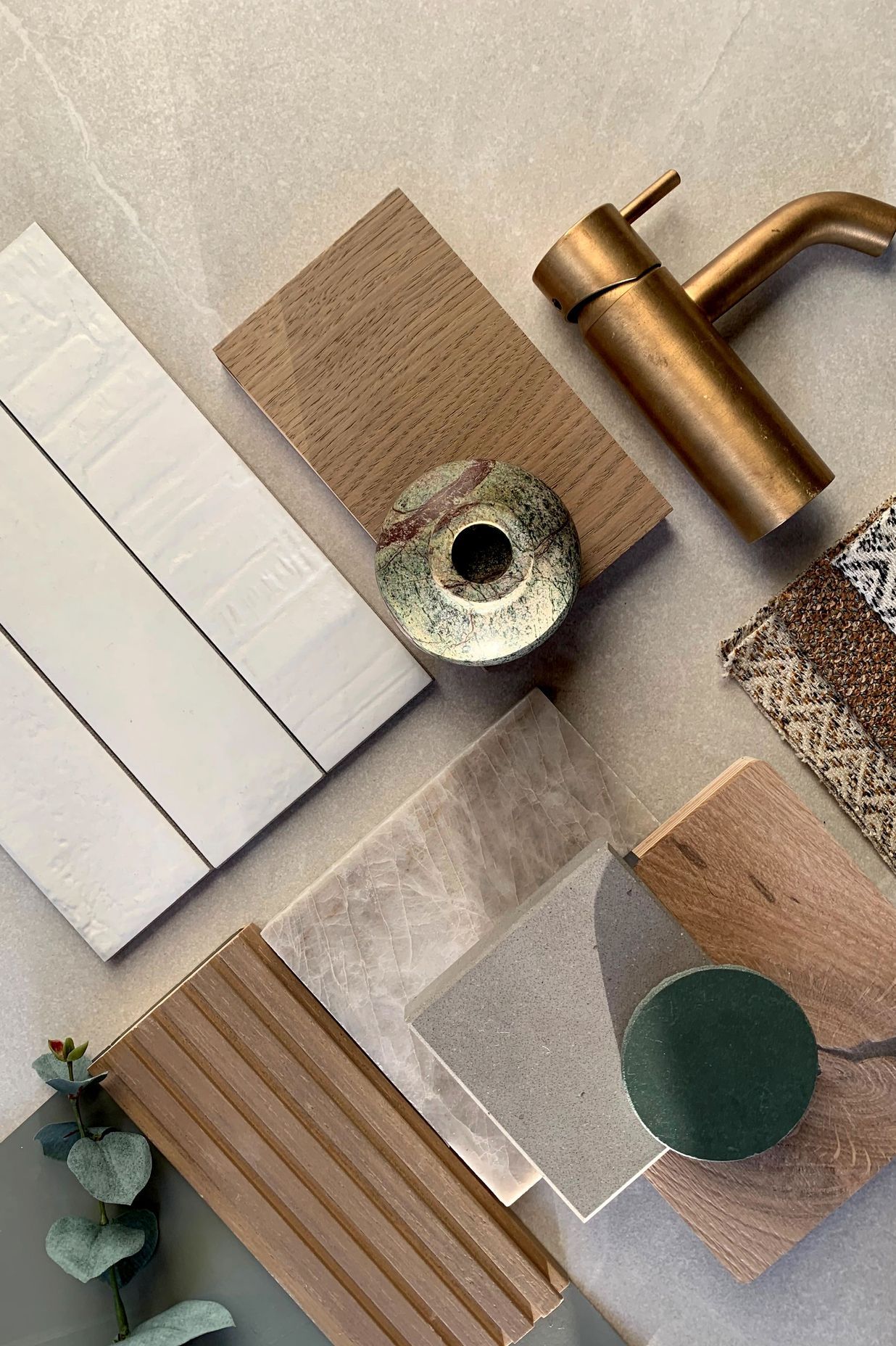 Trinity Interior Design put this 'biophilic elements' mood board together to show how a number of different textured materials in a complimentary colour palette can create the basis for a consistent interior scheme.