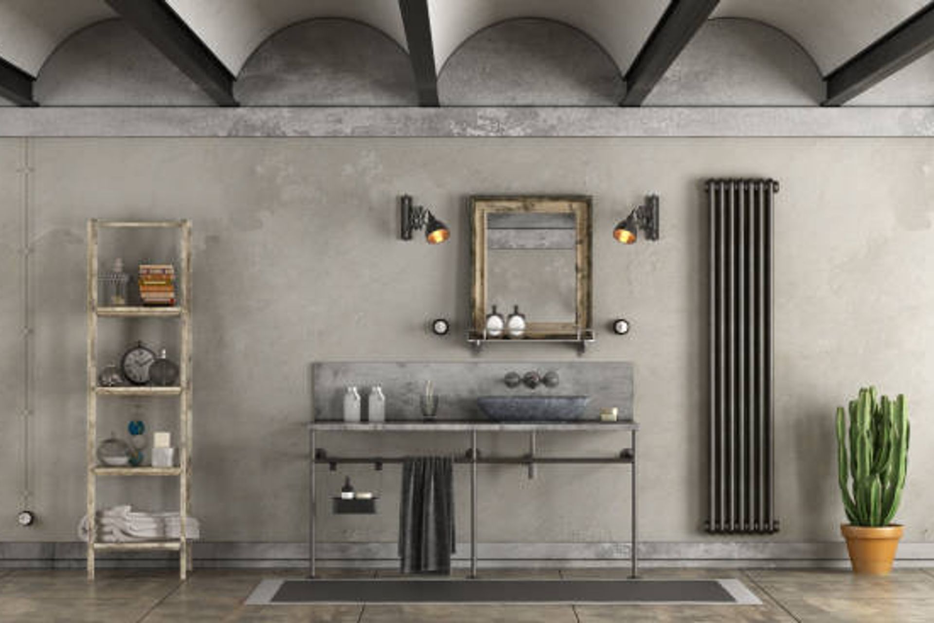 Neutral colours in industrial bathroom | Photo Credit - iStock
