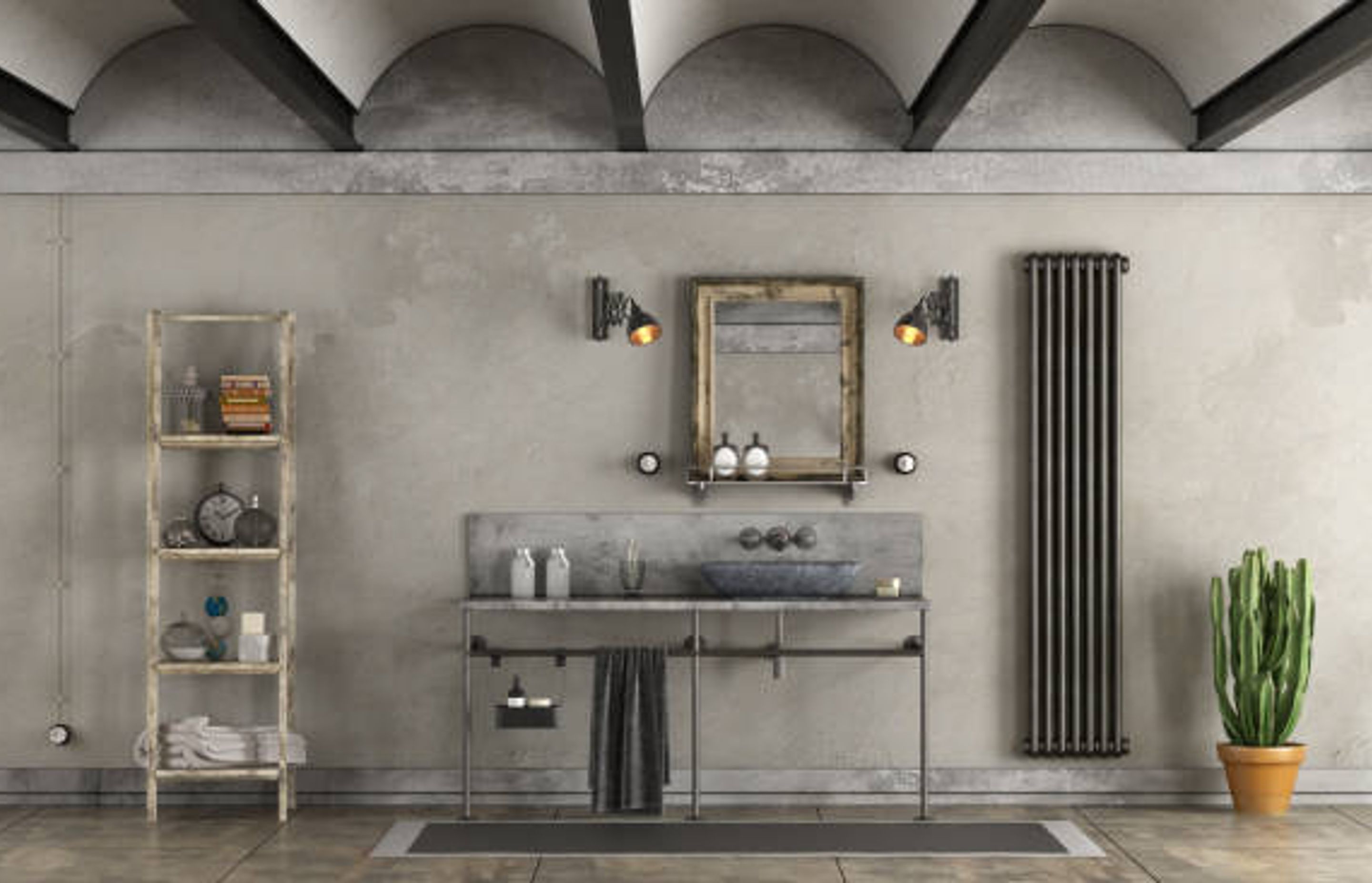 Neutral colours in industrial bathroom | Photo Credit - iStock