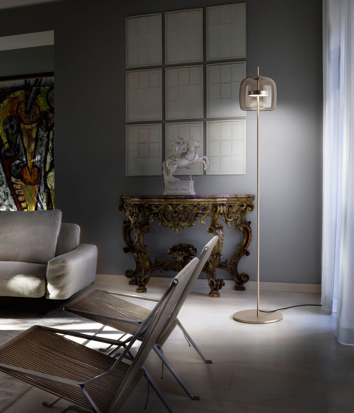 Jube floor lamp in smoky Murano glass