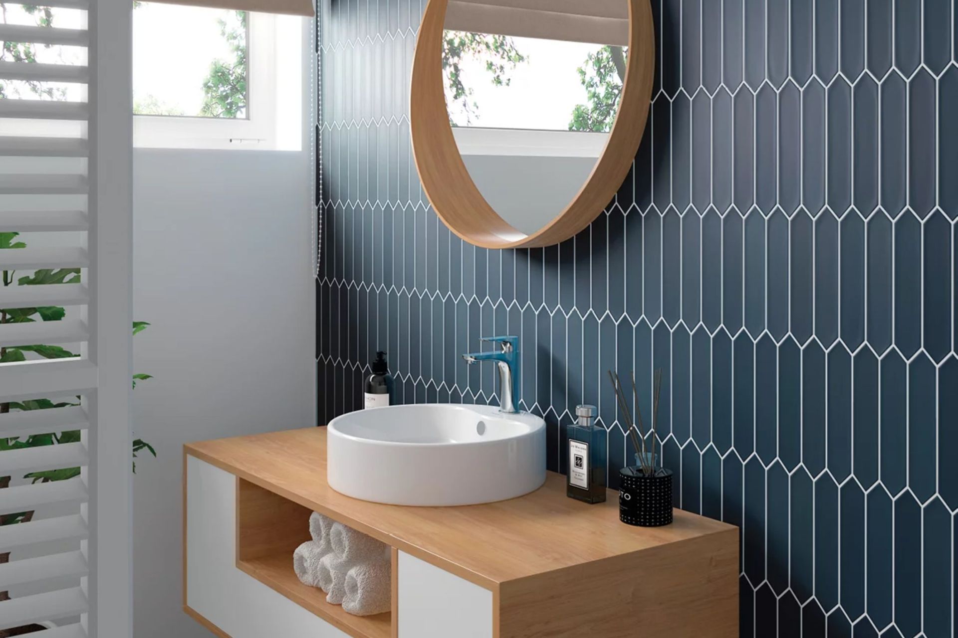 Smaller tiles offer versatility in awkwardly-shaped spaces.