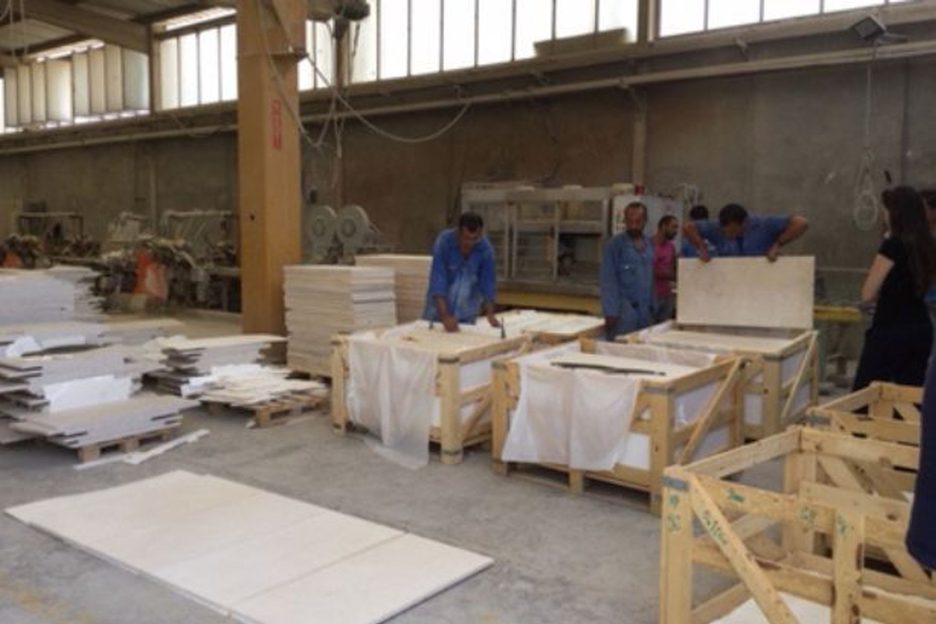 Last selection check and then the tiles get packed ready for shipment