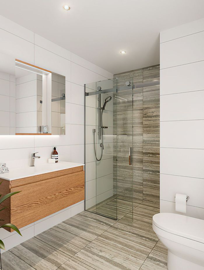 The one bedroom apartments also feature a luxury Aio rail shower with Maku tapware.