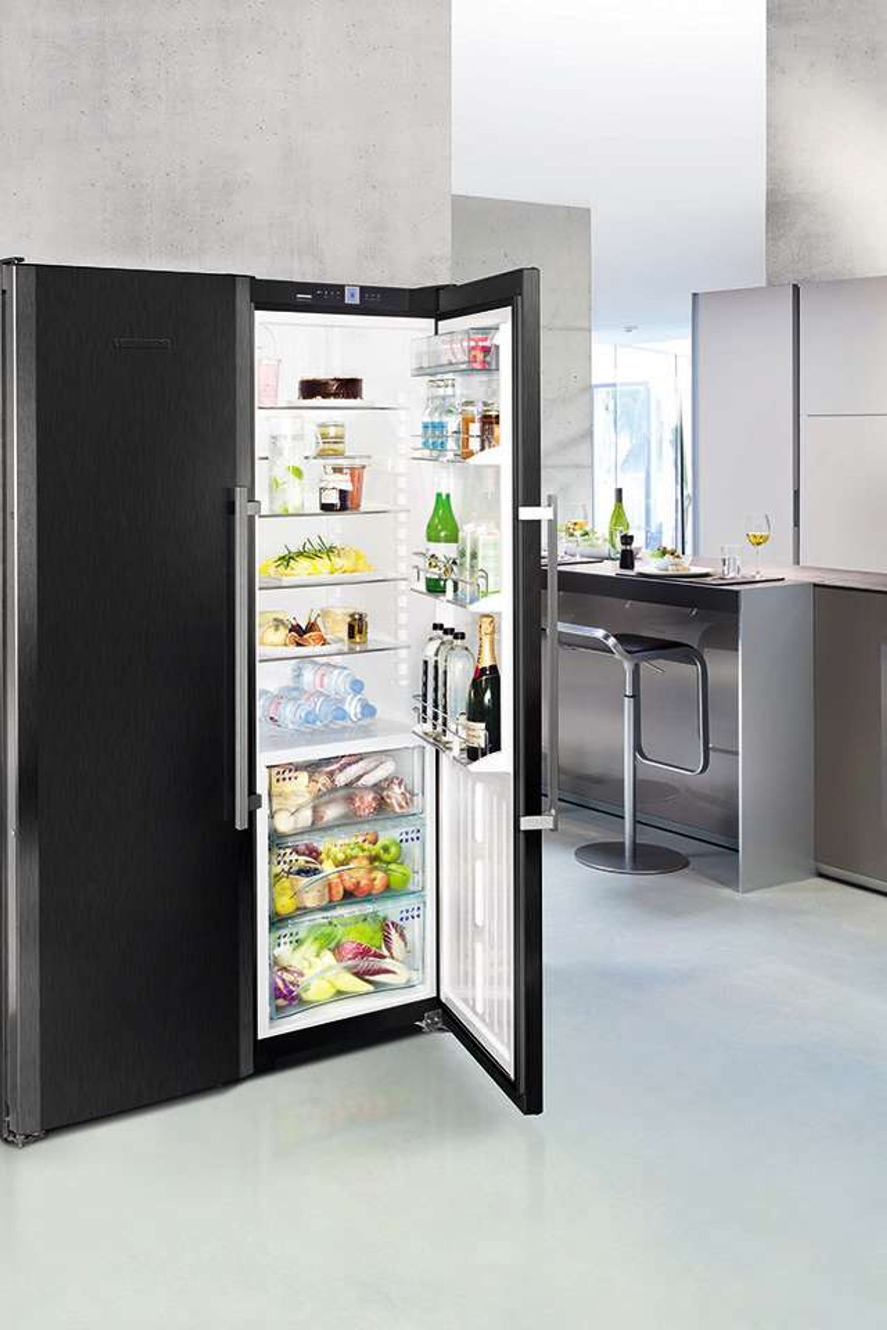 Liebherr Freestanding BlackSteel Side by Side Fridge SBSbs 7263