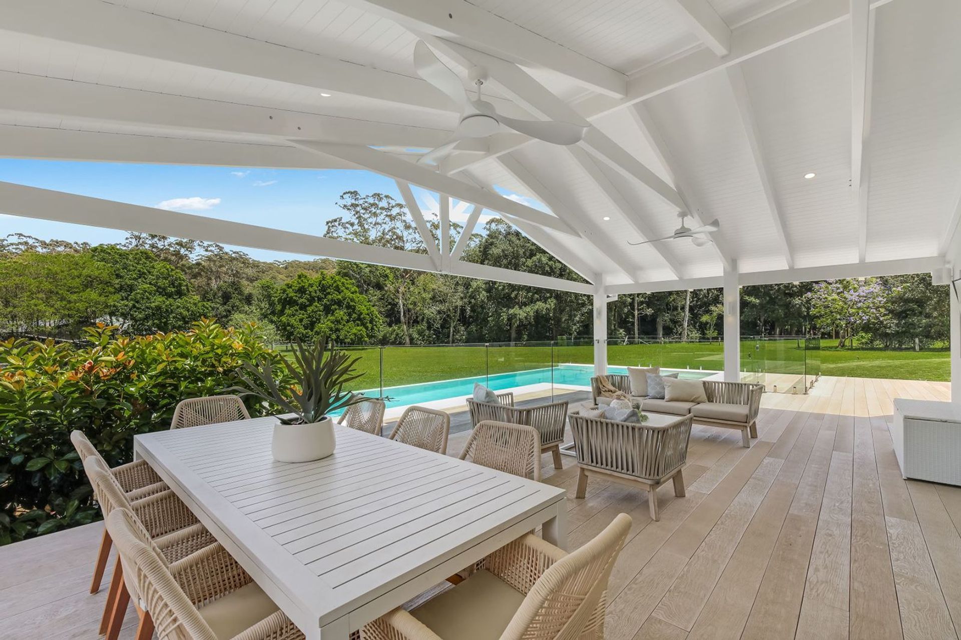 A stylish deck is a common design feature of a house's facade, particularly an exterior facade