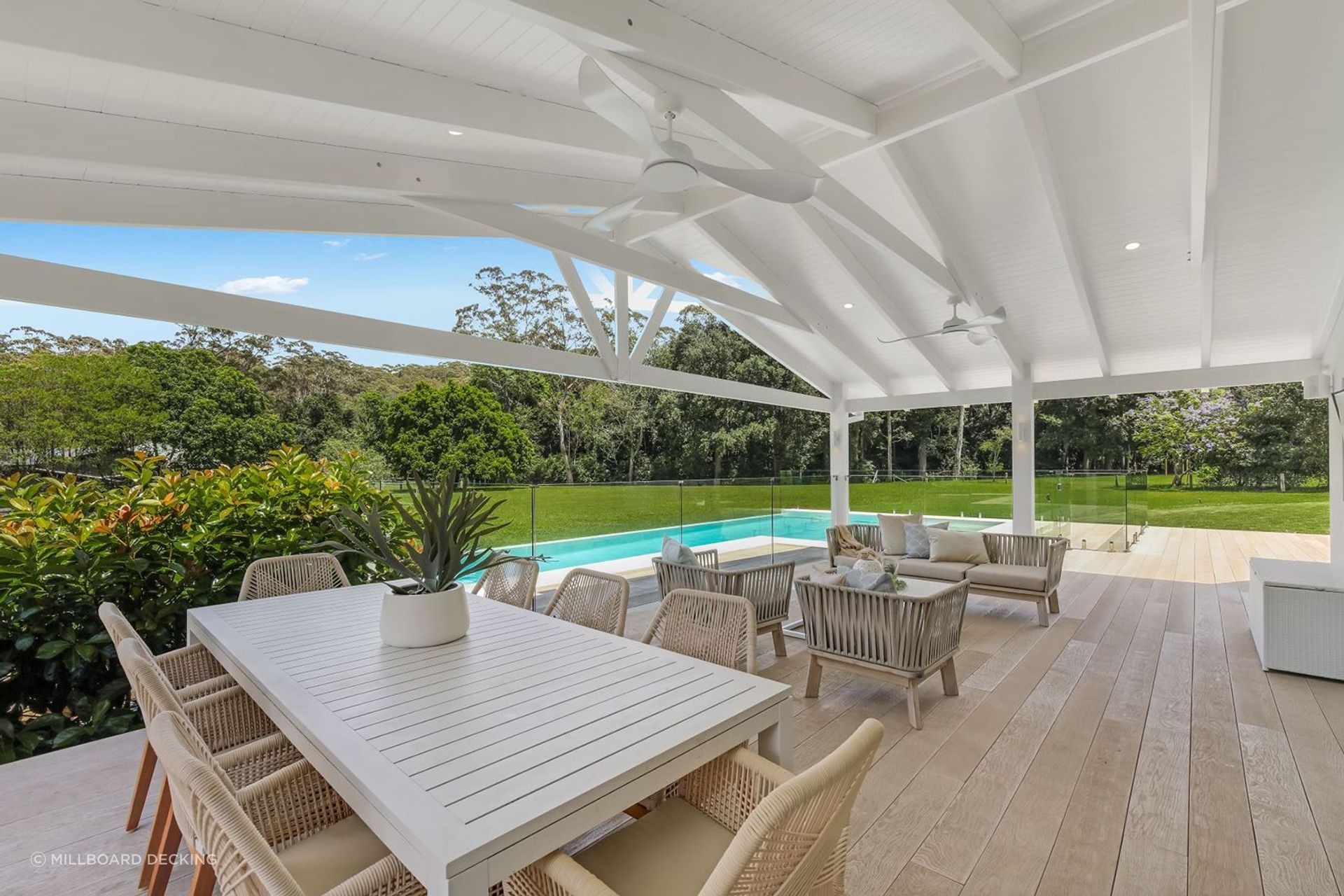 A stylish deck is a common design feature of a house's facade, particularly an exterior facade
