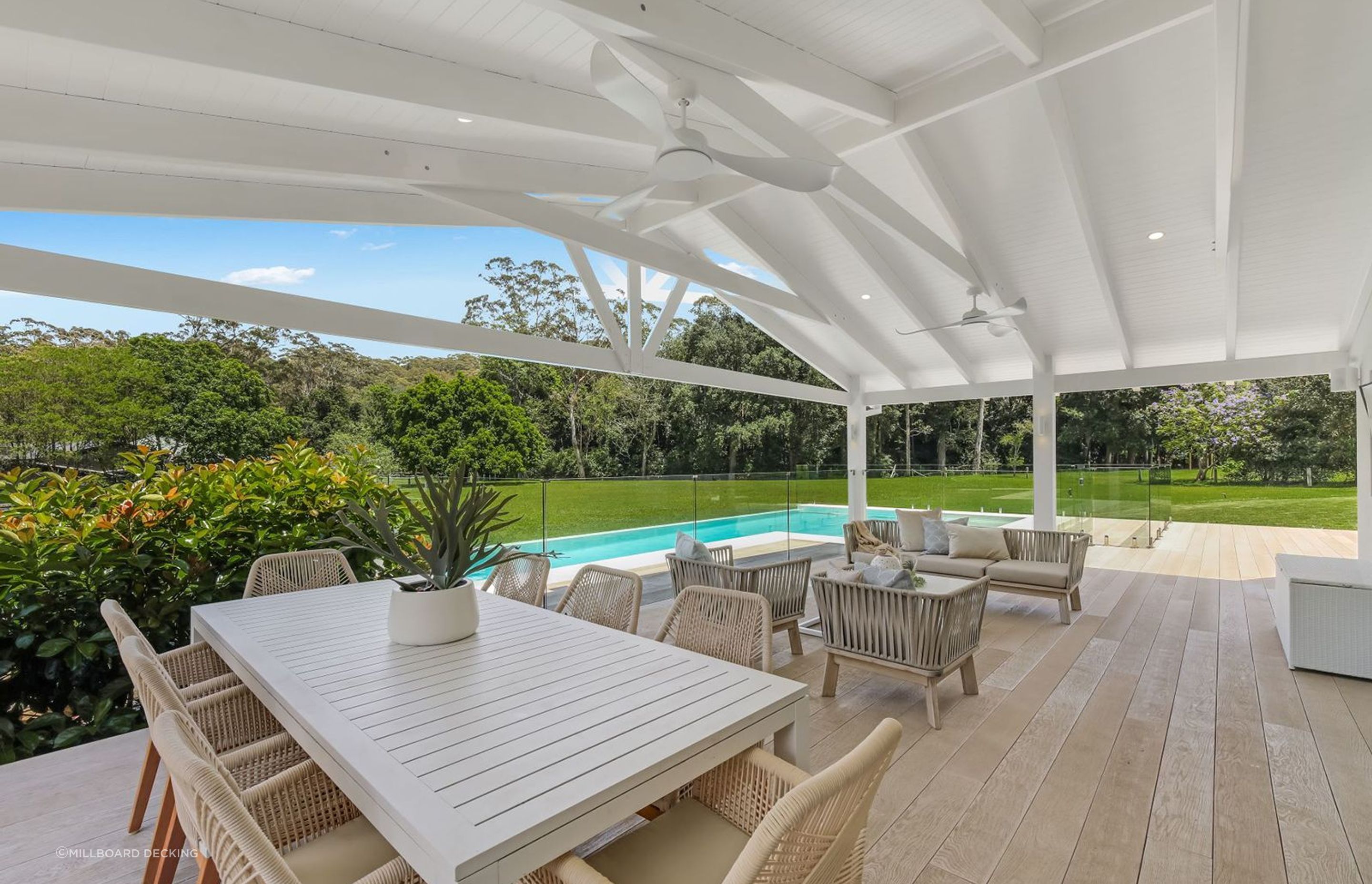 A stylish deck is a common design feature of a house's facade, particularly an exterior facade