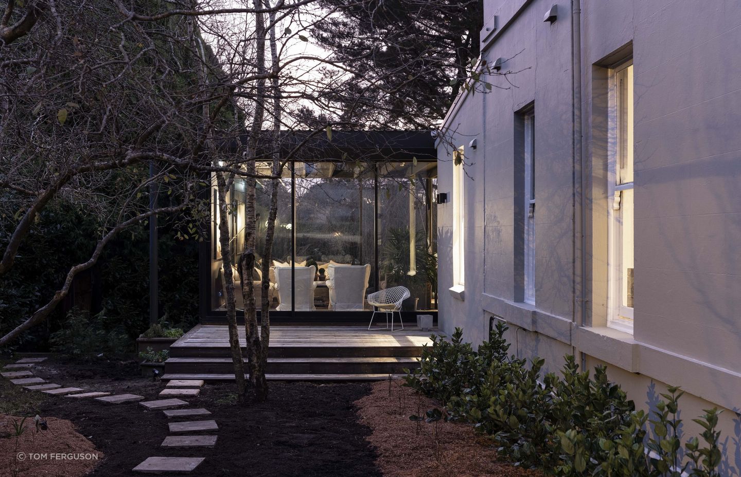 Outside view of the glass pavilion.