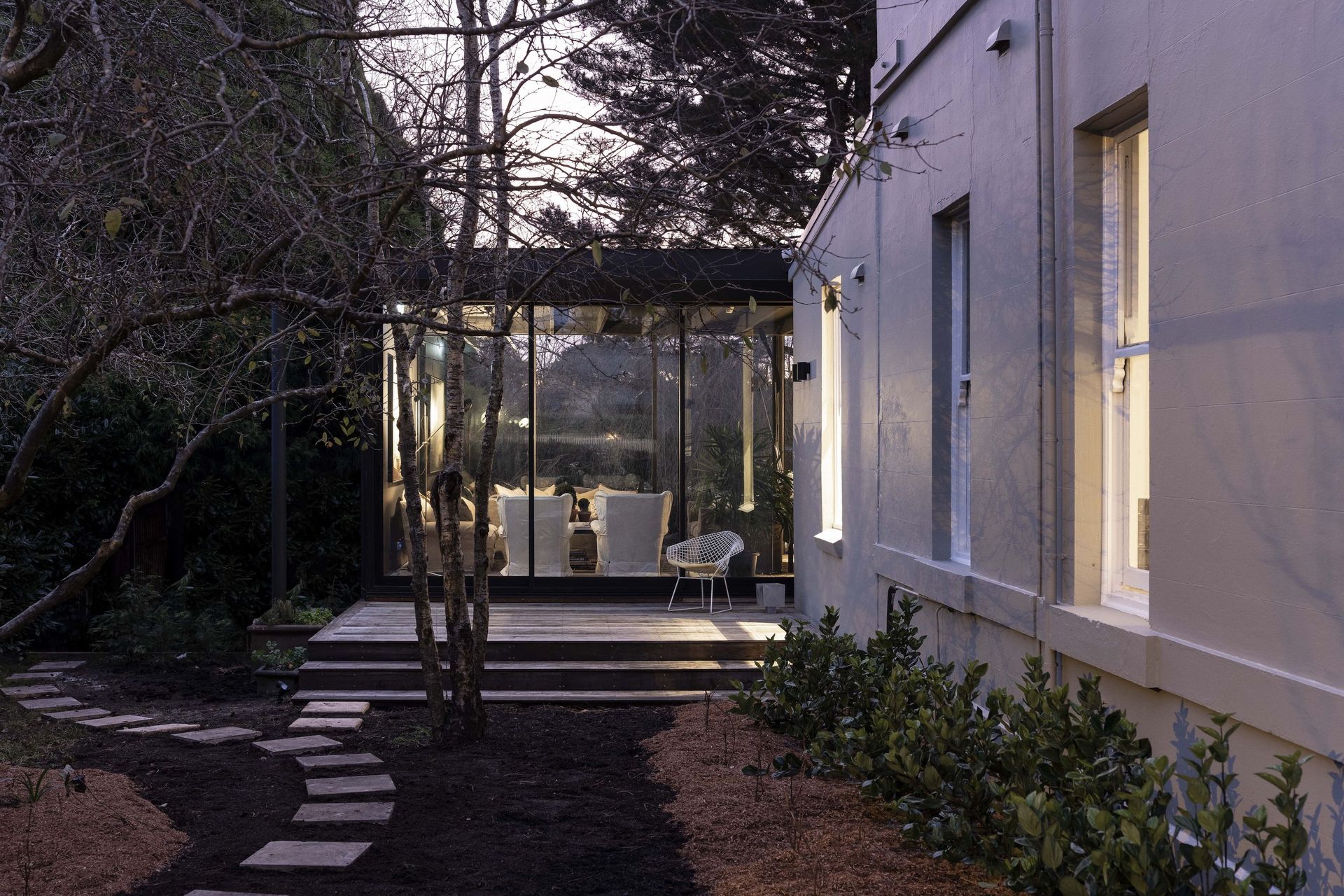 Outside view of the glass pavilion.