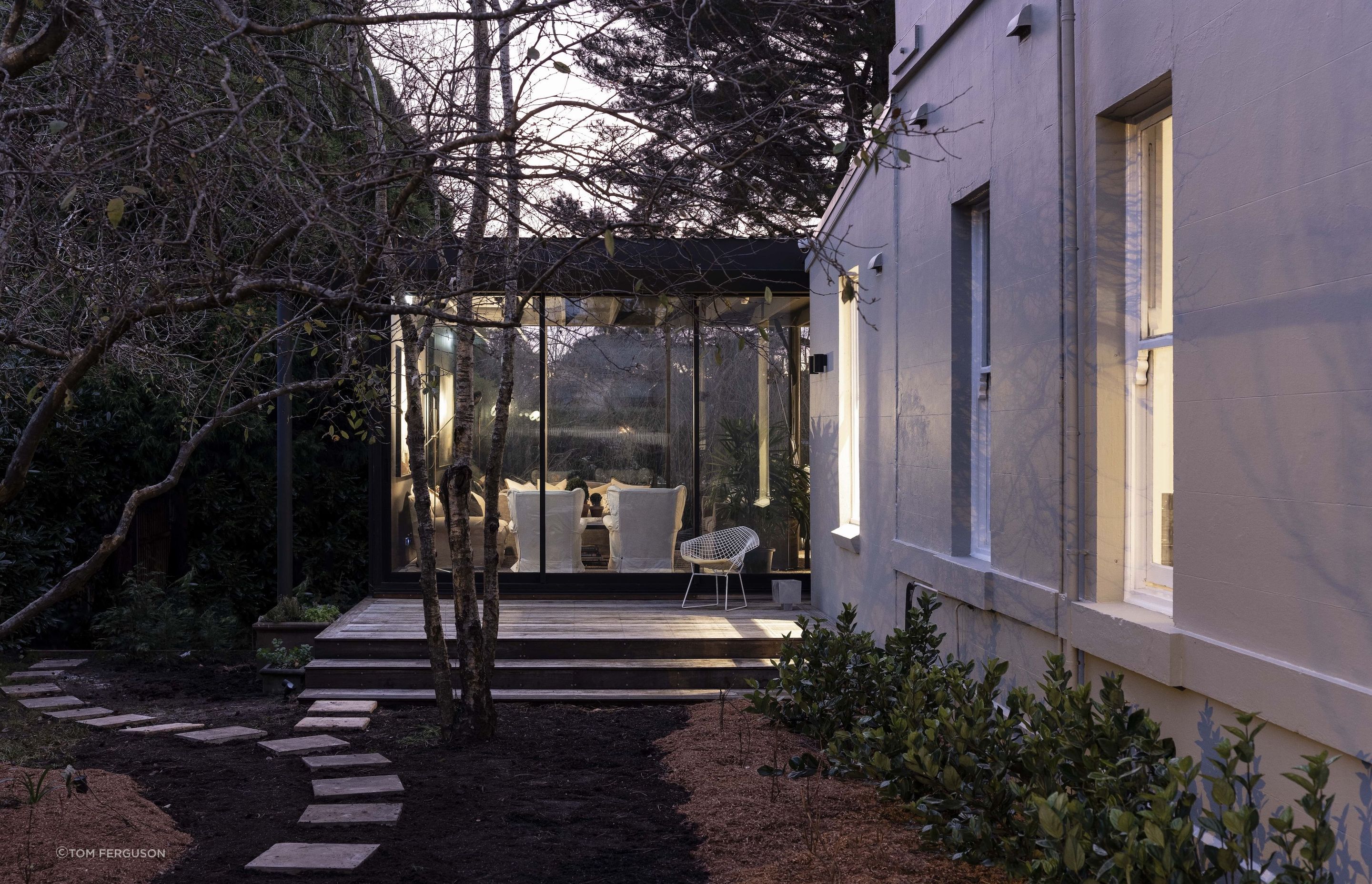 Outside view of the glass pavilion.
